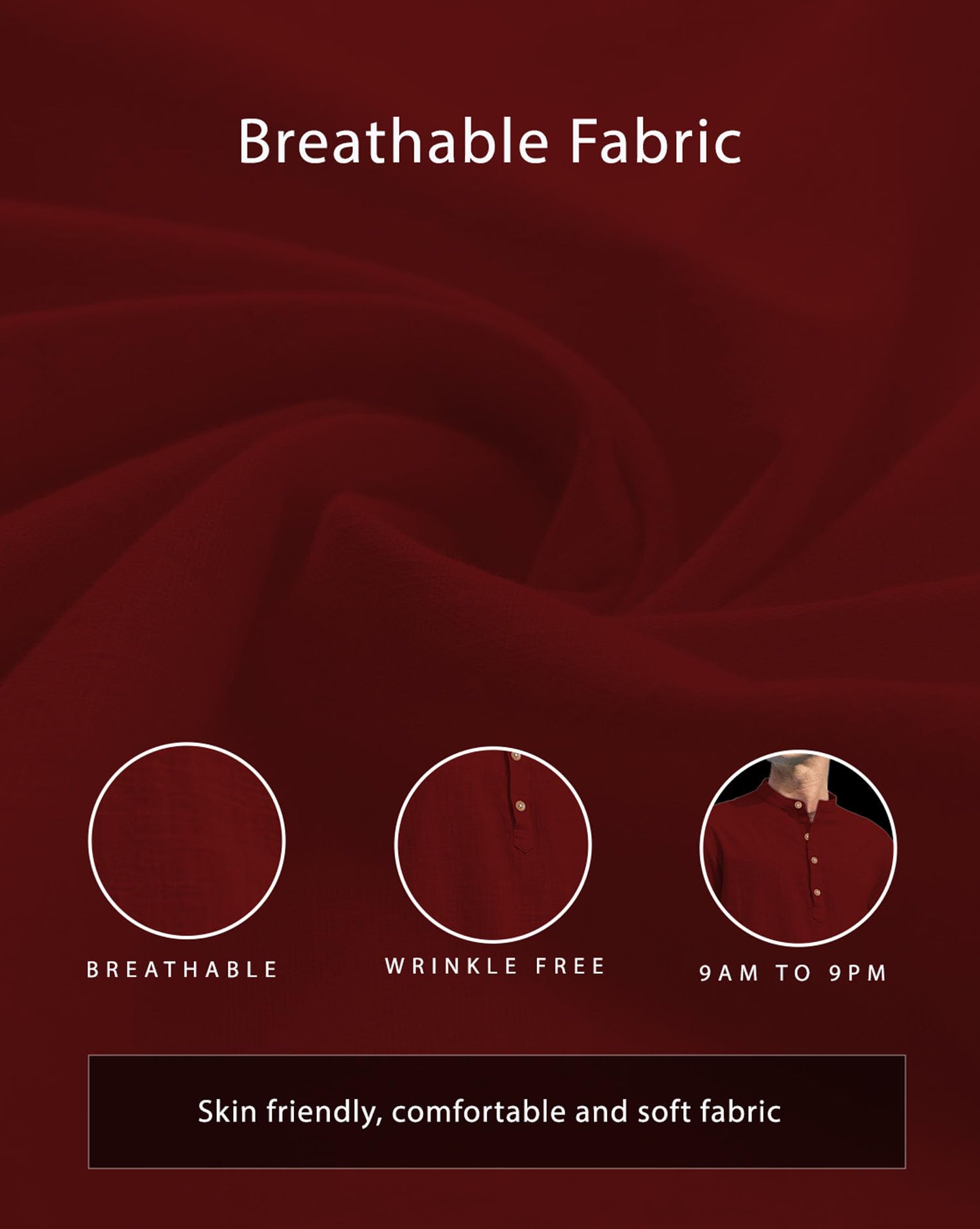 Vida Loca Men Solid Cotton Kurta Shirt - Maroon - Image 4