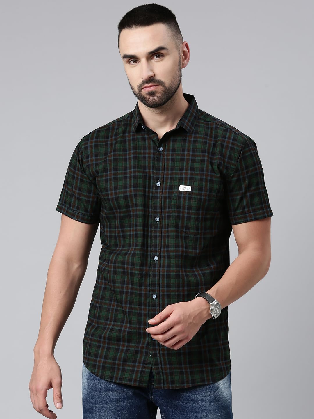 Majestic Men's Cotton Checkered Casual Shirt - Green - Image 2