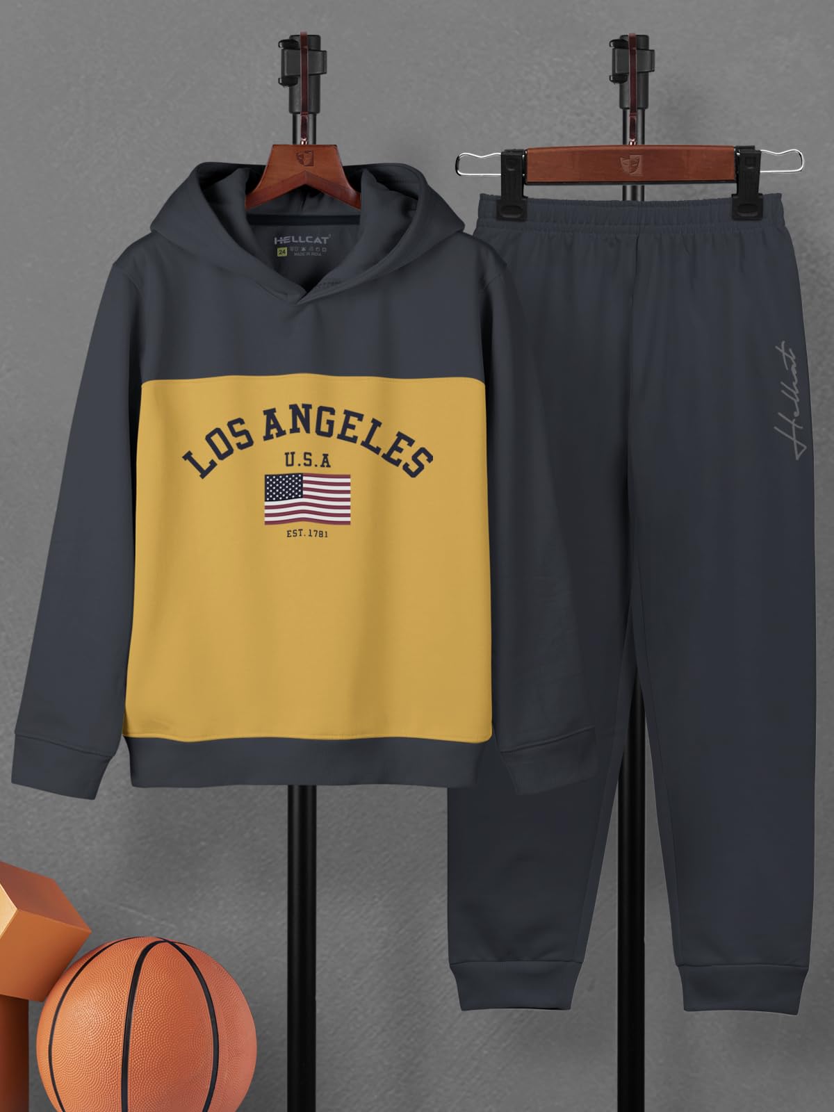 HELLCAT Boys Hoodie T-Shirt & Jogger Trackpant Set - Dark Grey - Image 2