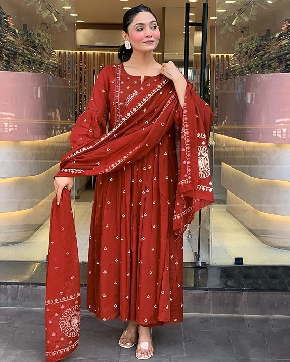 KLOSIA Maroon Printed Anarkali Kurta - Image 2