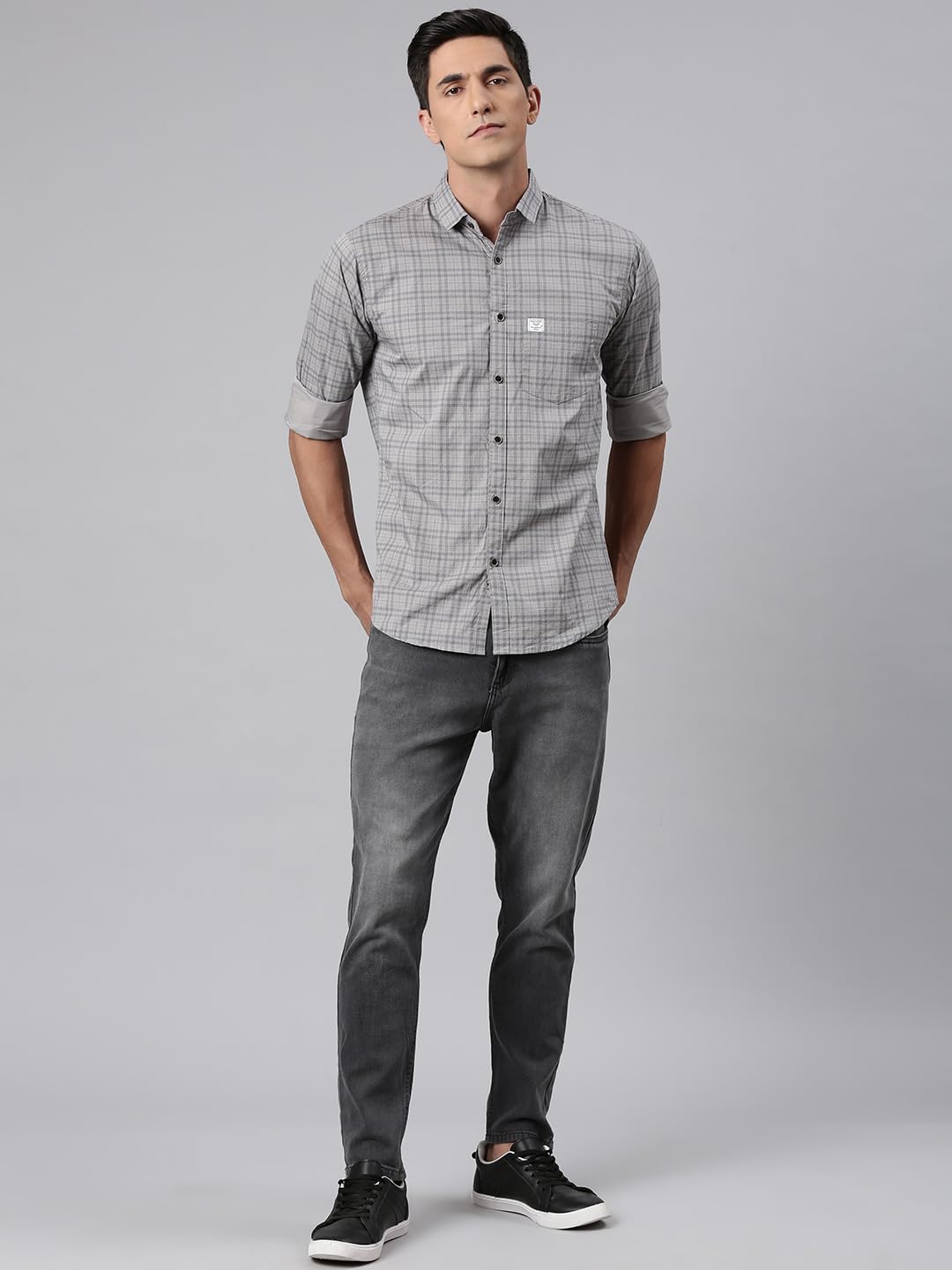 Majestic Man Checked Casual Shirt - Light Grey - Image 5