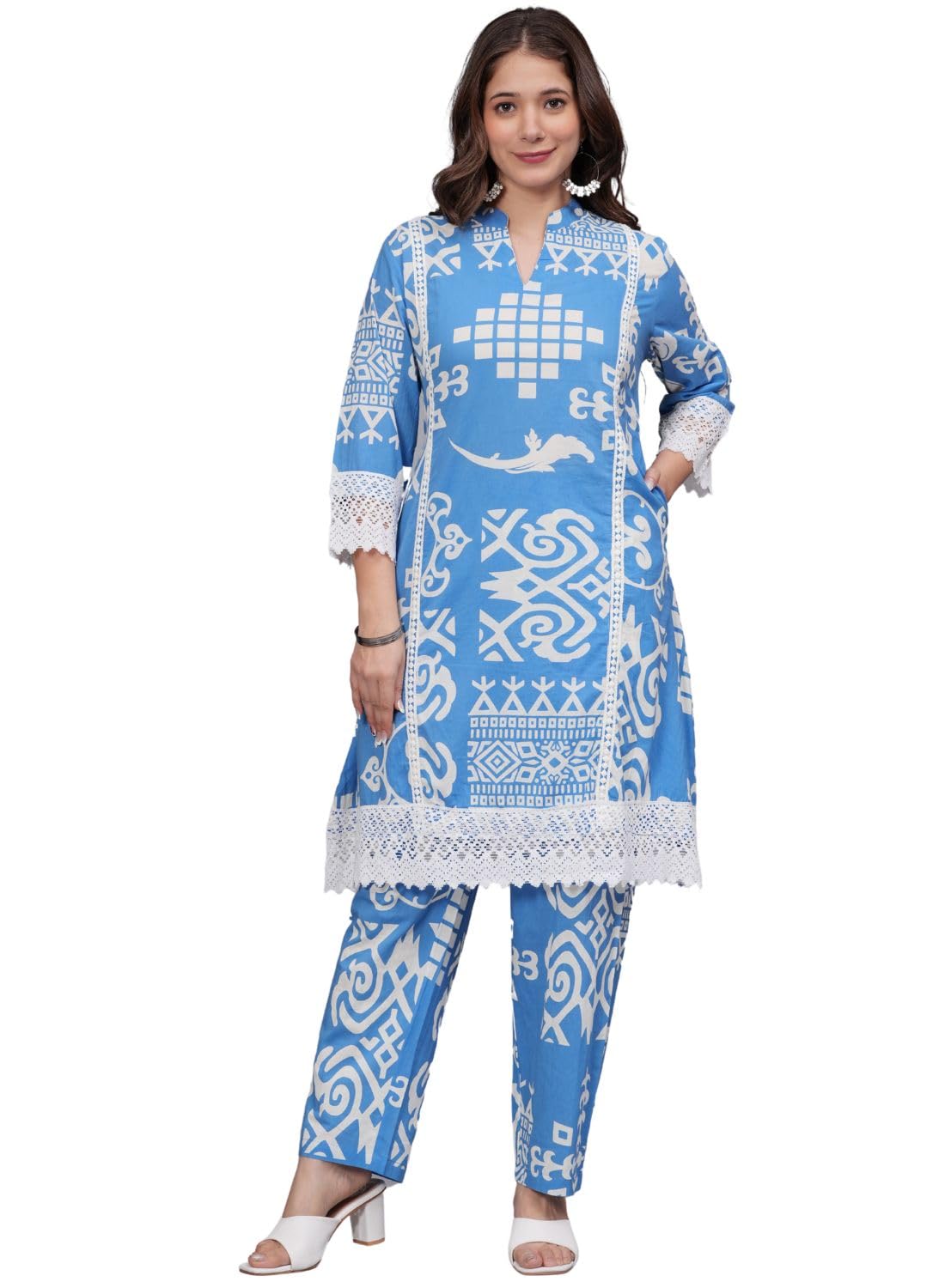 rytras Women's Cotton Printed Kurta Set with Palazzo - Blue