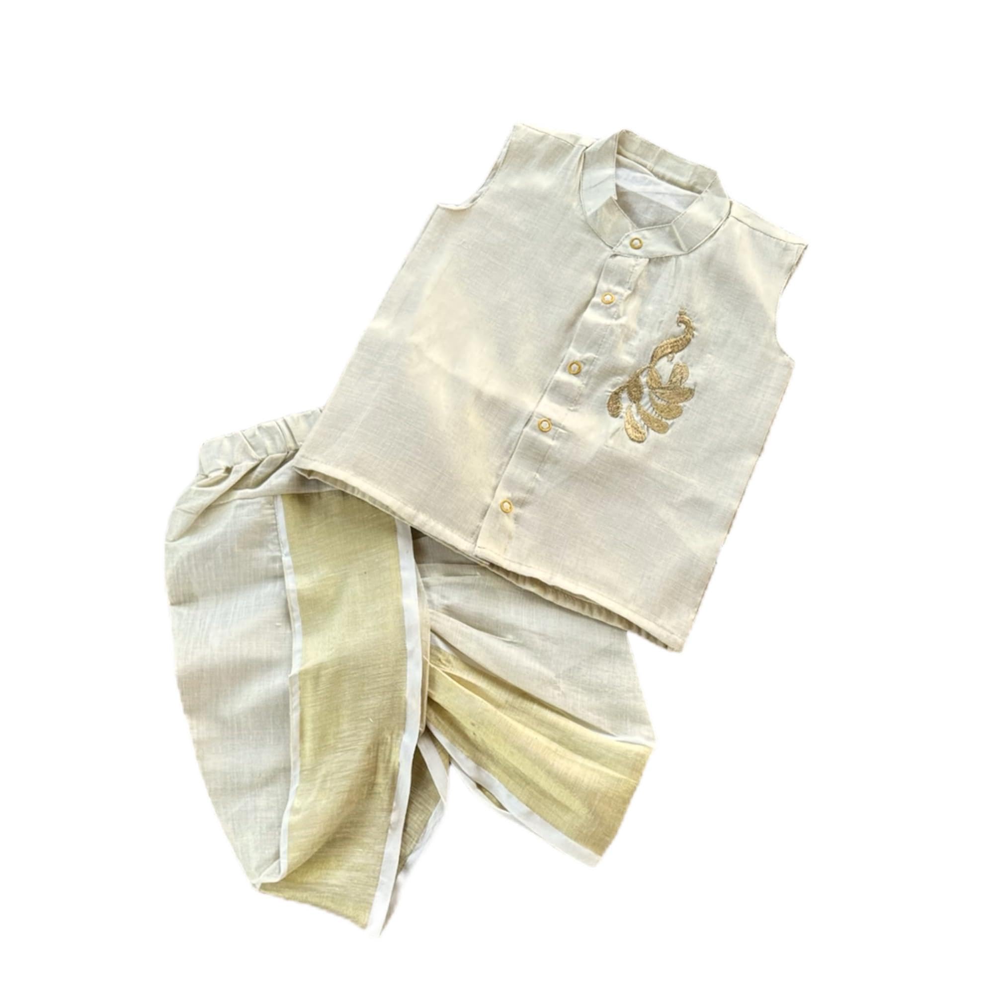 Picksparrow Baby Boy Kasavu Cotton Shirt with Dhoti Pant