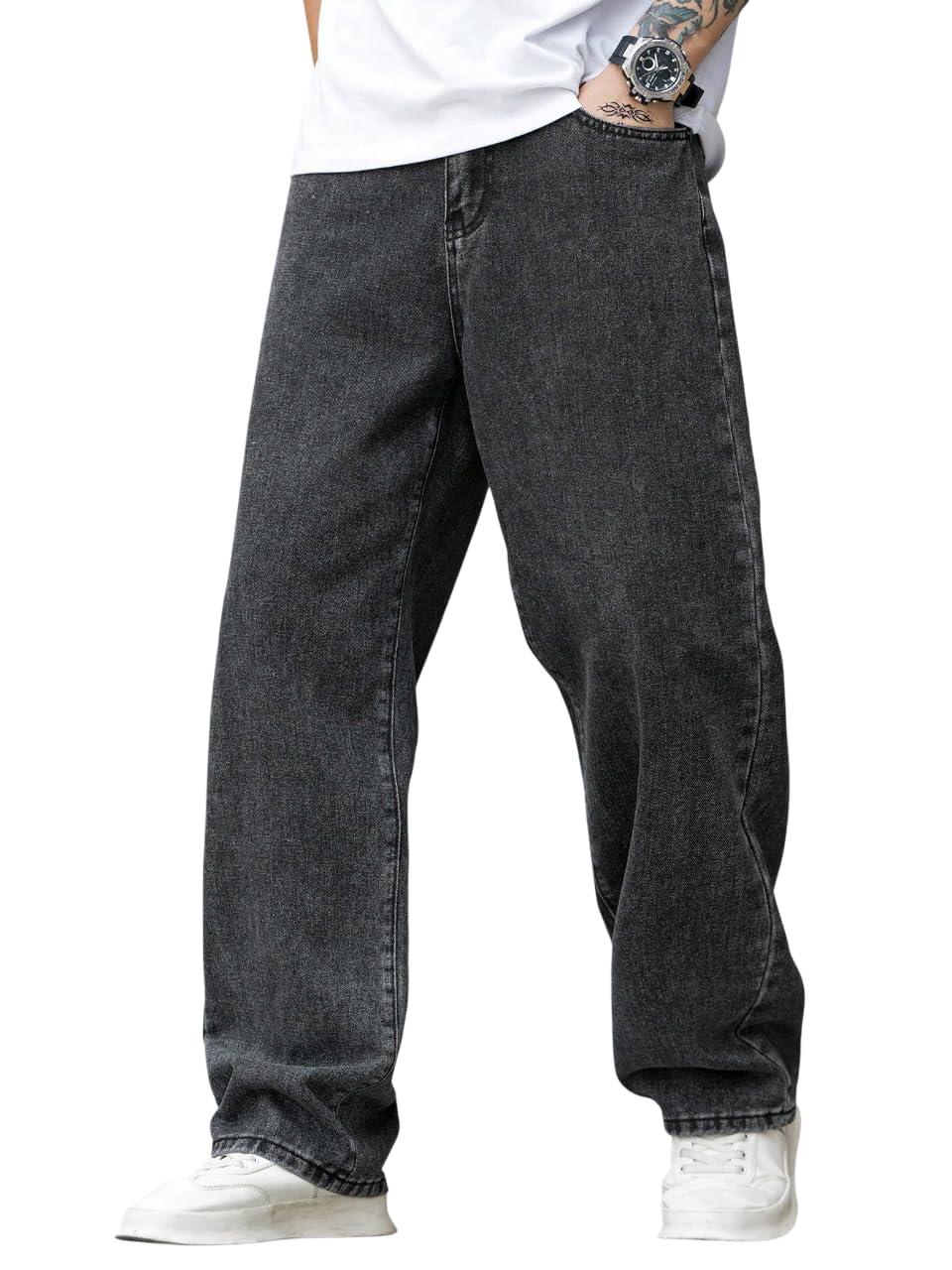 AFT Men's Dark Grey Loose Fit Jeans