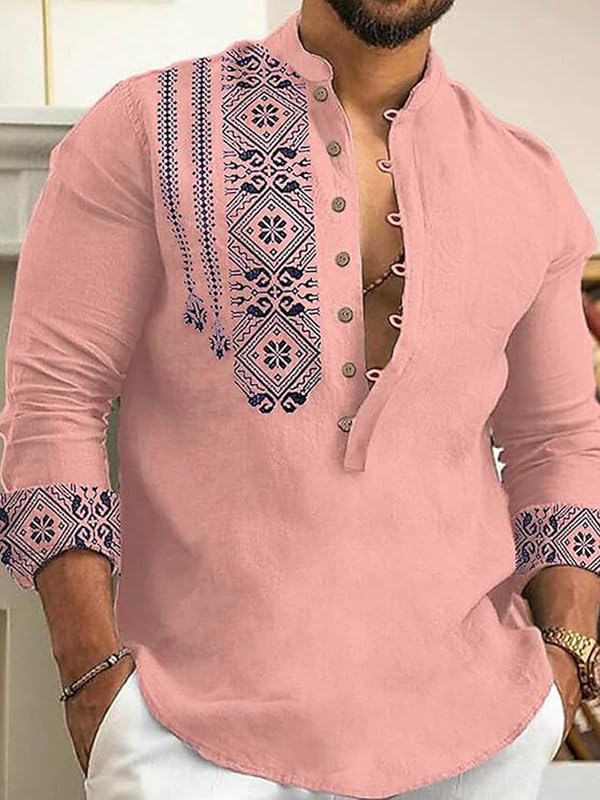 DEELMO Men Cotton Blend Kurta - Pink - Image 4