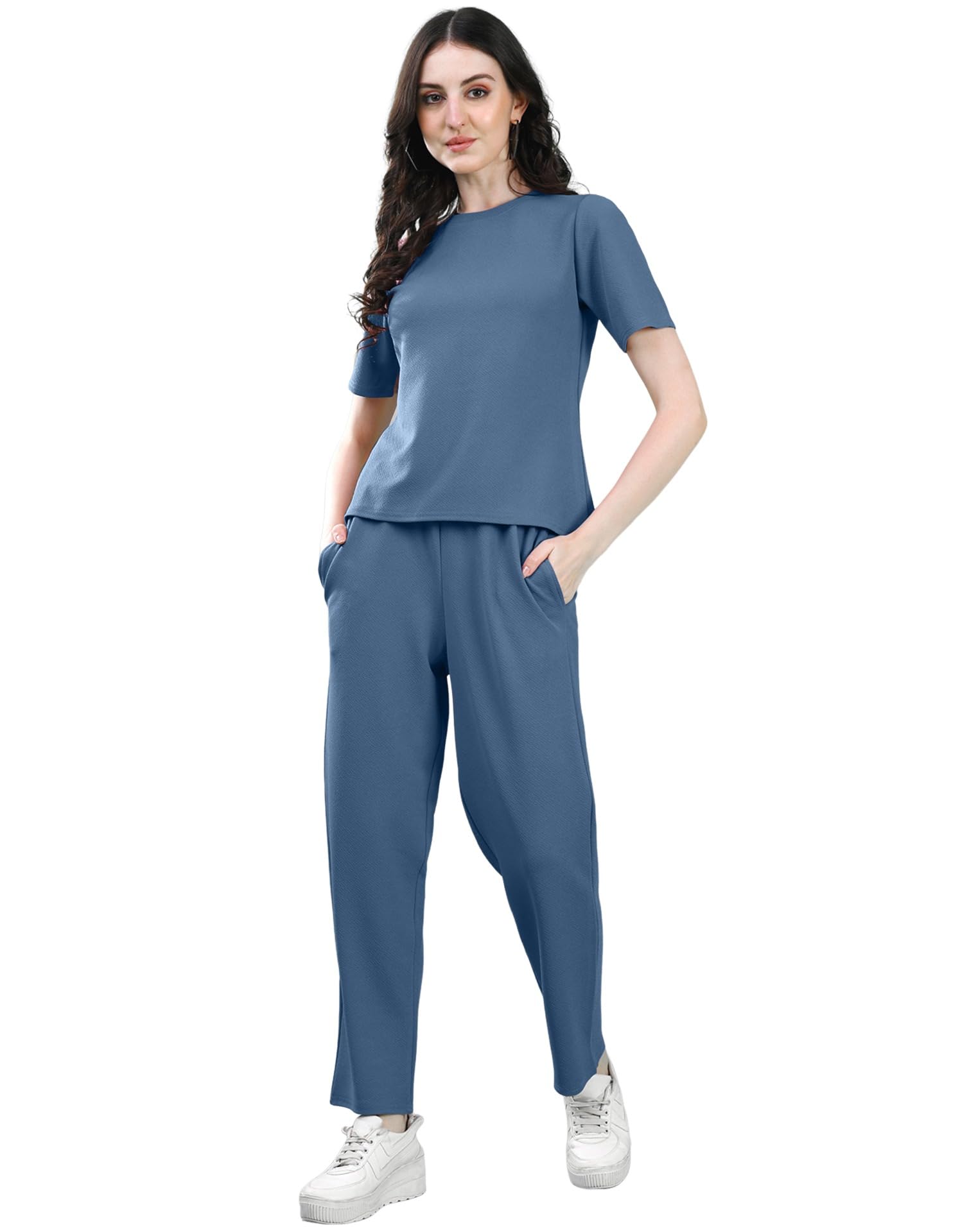 Selvia Women Tops and Trouser Co-ord Set - Steel Blue