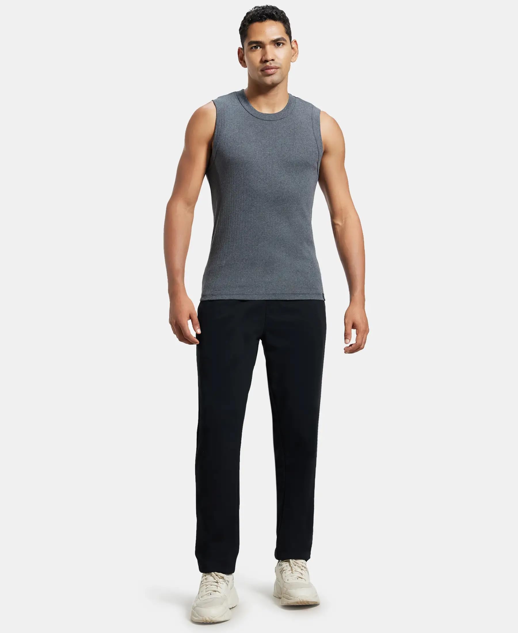 Jockey Men's Cotton Rib Muscle Vest - Charcoal Melange - Image 4
