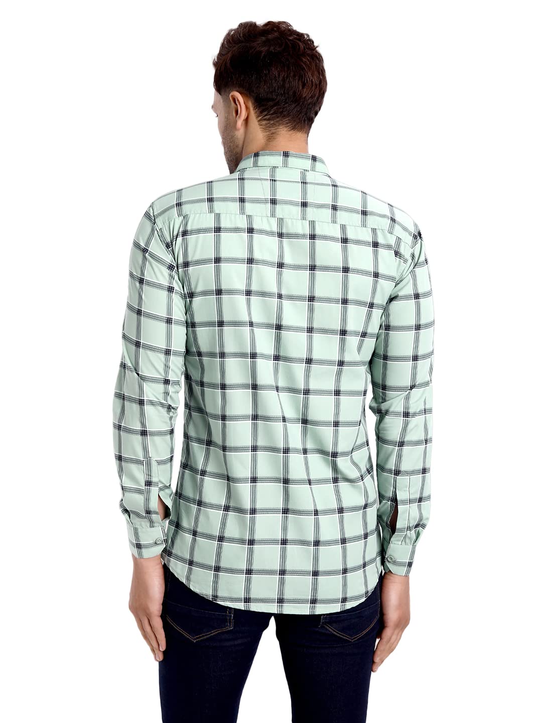 Majestic Man Casual Check Shirt for Men - Light Green - Image 5