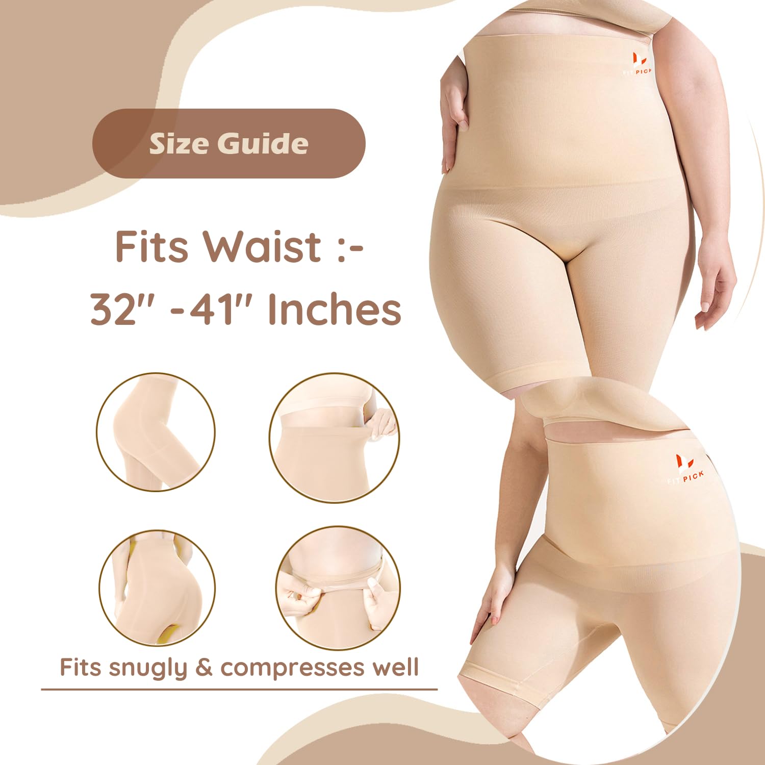 FIT PICK High Waist Shapewear for Women - Beige - Image 3