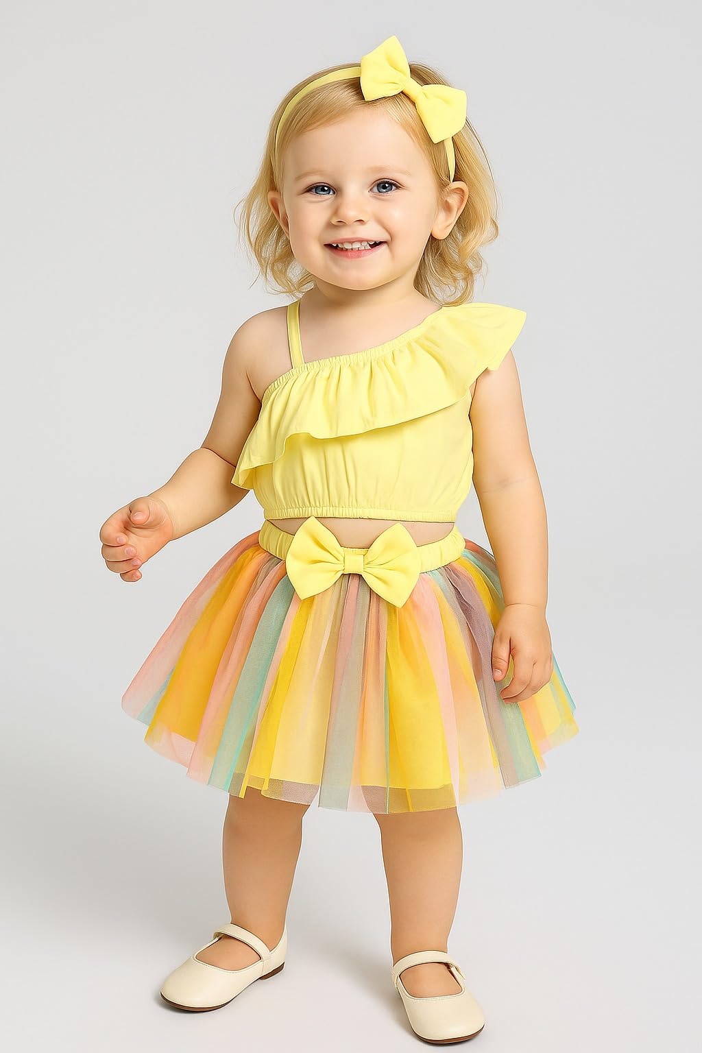 A.T.U.N. Baby Girls One Shoulder Crop Top with Printed Skirt - Image 2