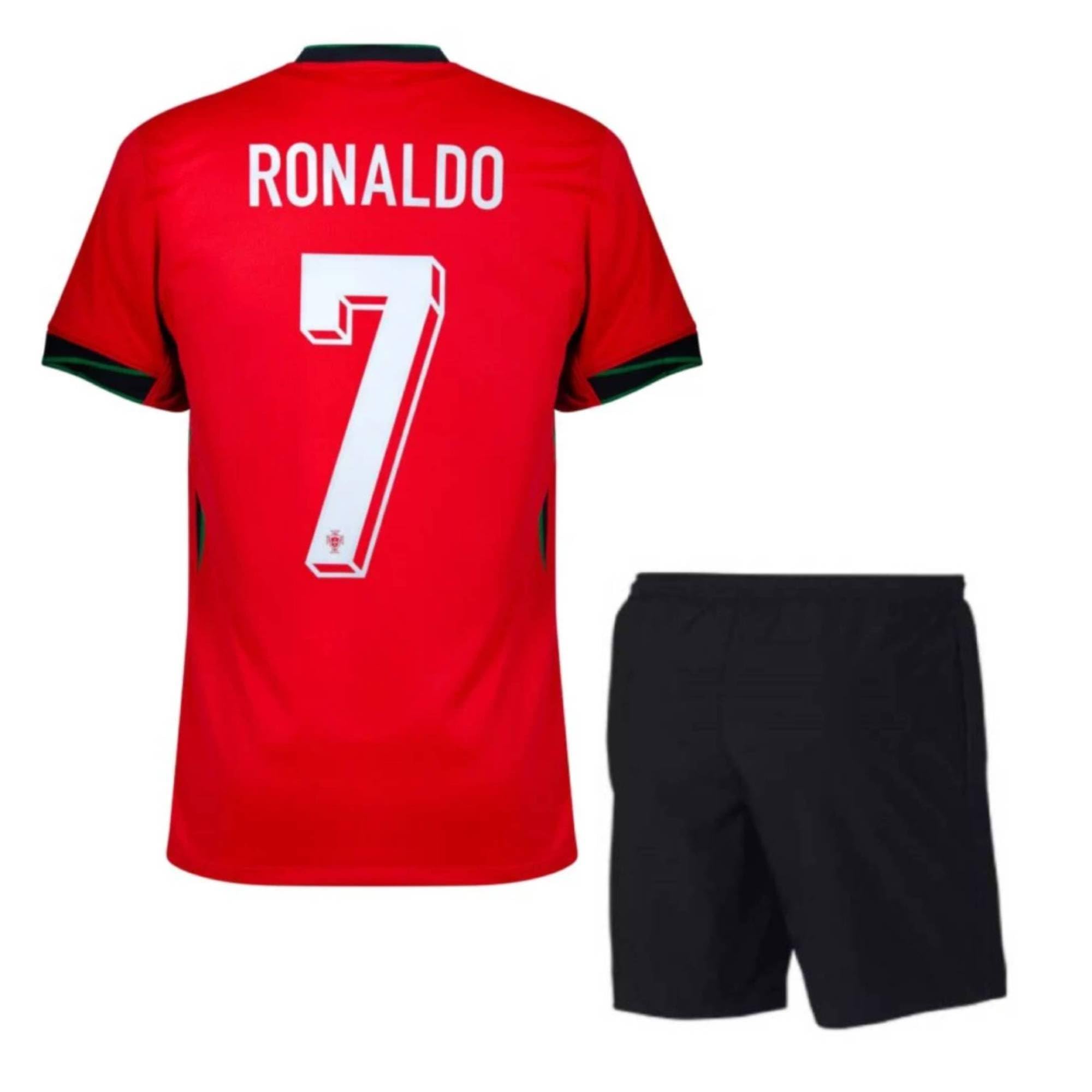 Ronaldo Football Jersey & Shorts Set for Kids & Men - Black Multicolor - Image 2