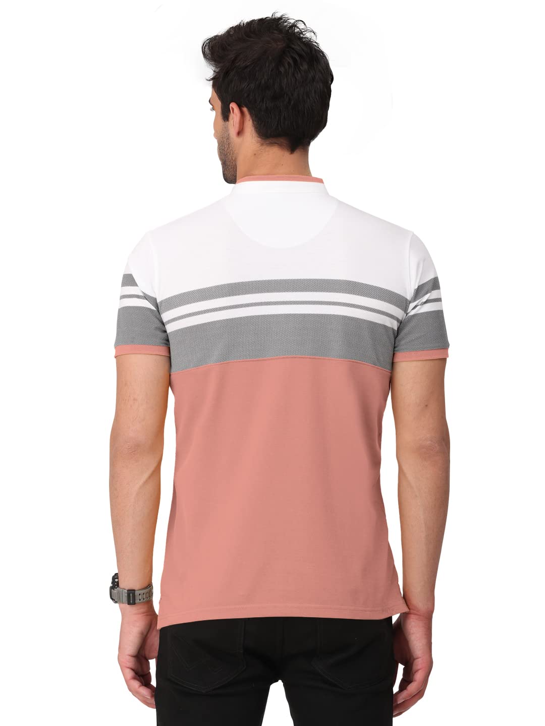 BULLMER Men's Henley Neck T-Shirt - Pink - Image 3