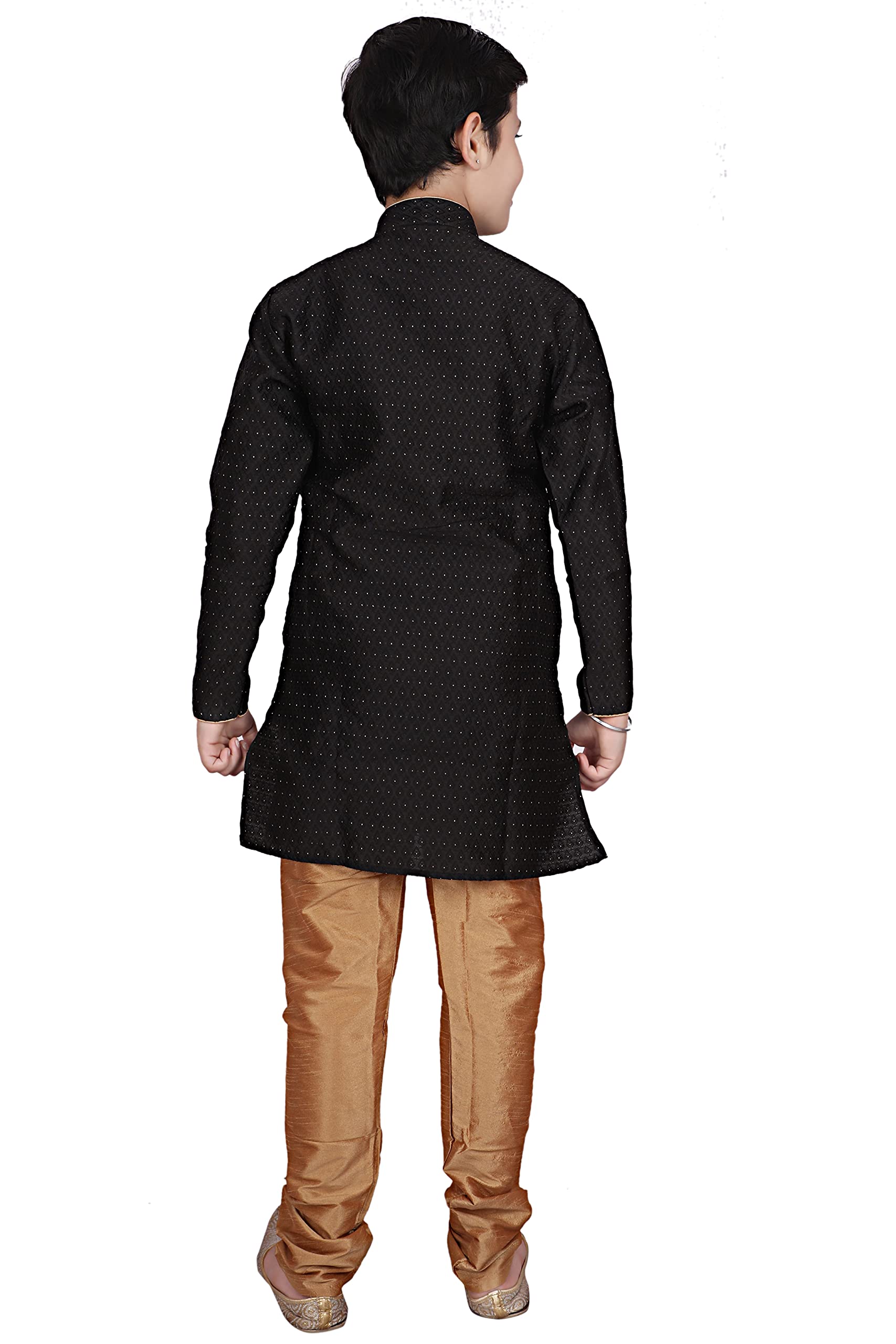 Pro-Ethic Kids Ethnic Wear Silk Kurta Pyjama Set - Black - Image 2