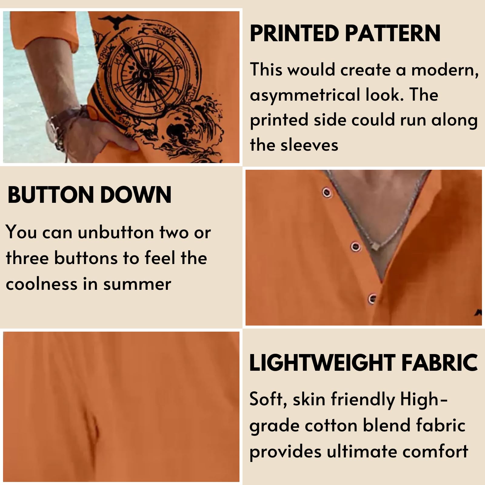 DEELMO Orange Mandarin Collar Kurta for Men - Image 3