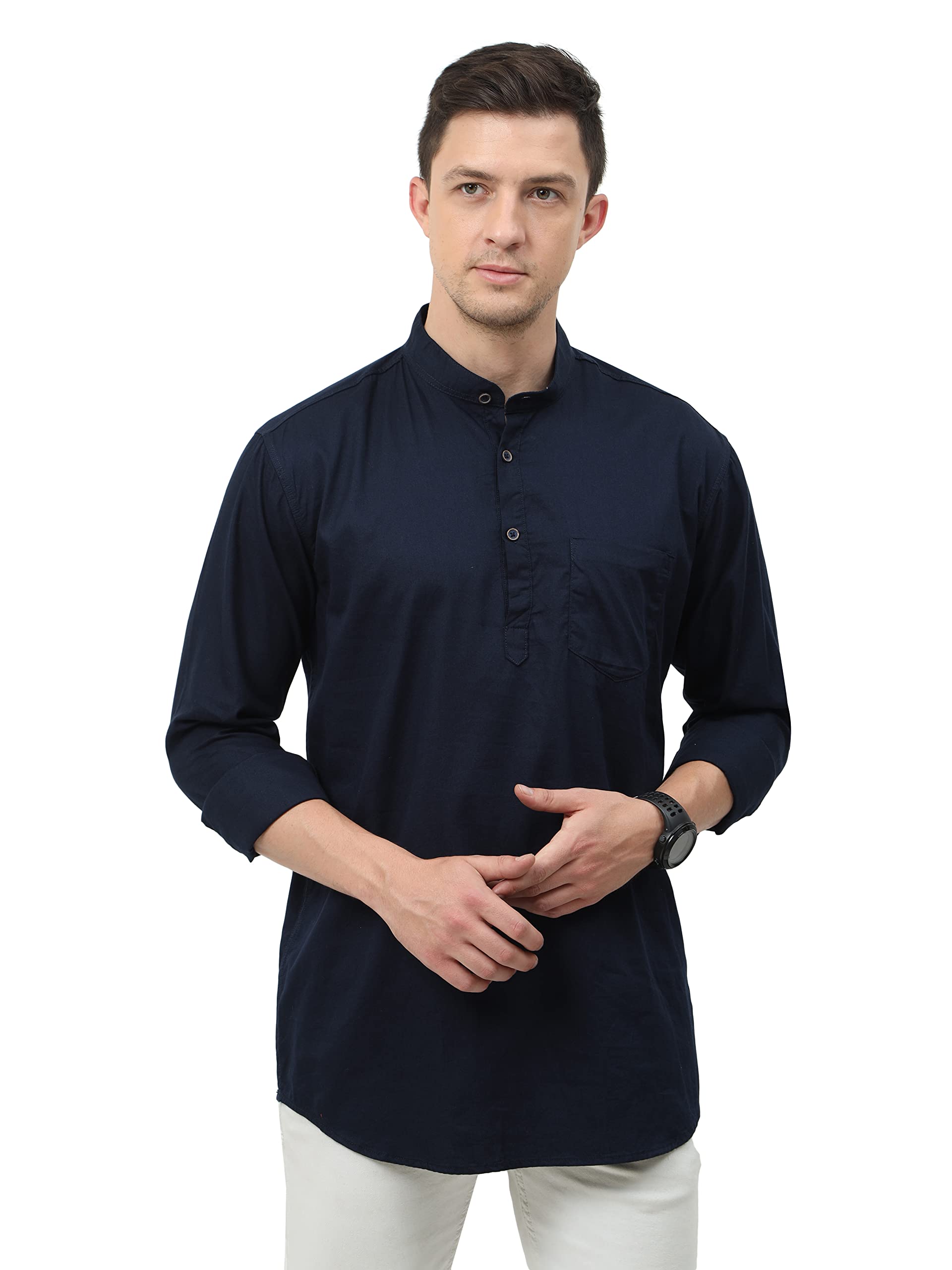 Miraan Navy Blue Cotton Kurta for Men