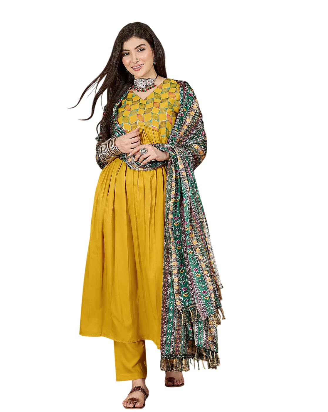 SheWill Yellow American Crepe Embroidered Kurta Set