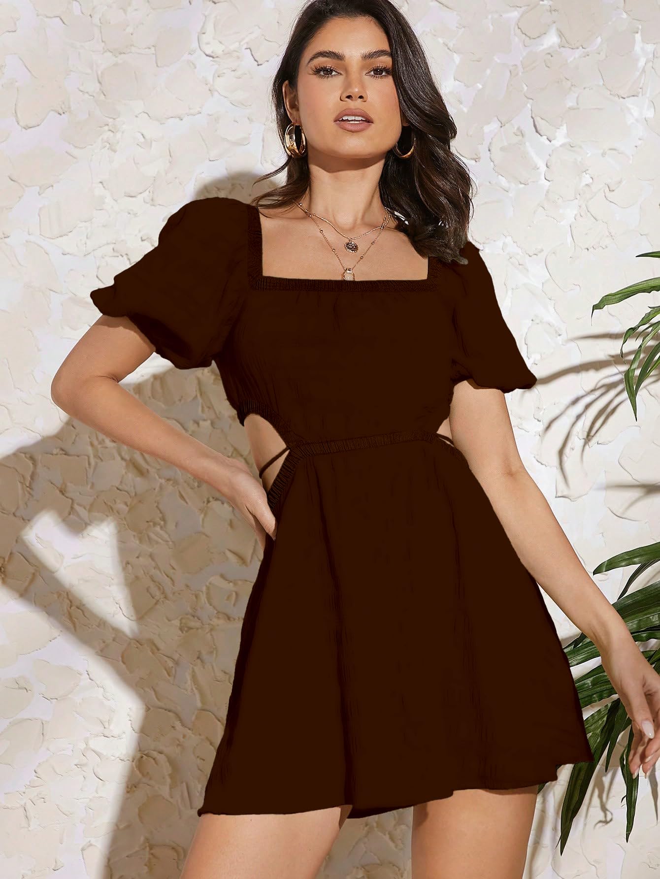 Aahwan Brown Mini Fit Flare Dress for Women - Image 4