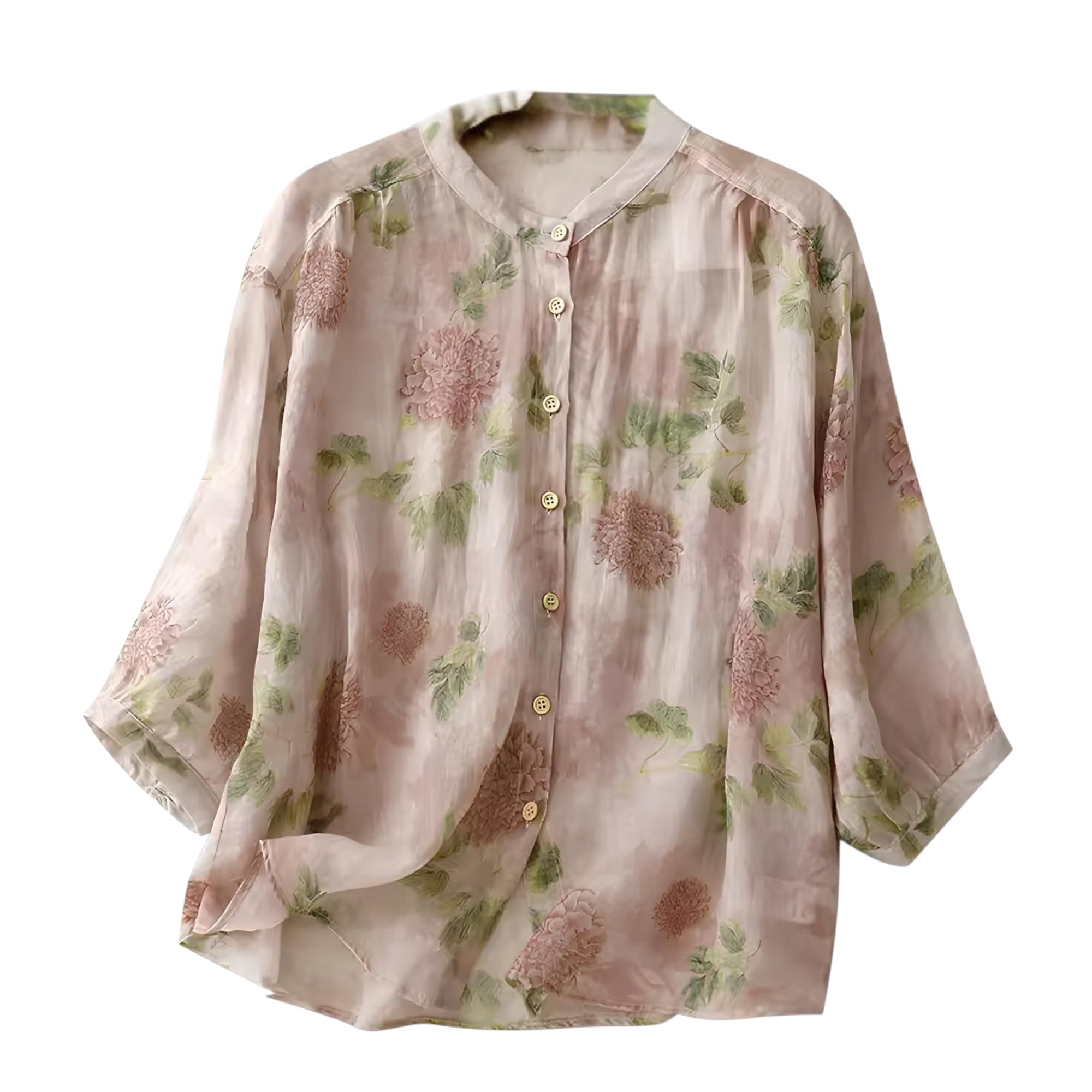 Gufrina Women's Floral Printed Button Down Shirt - Light Rose