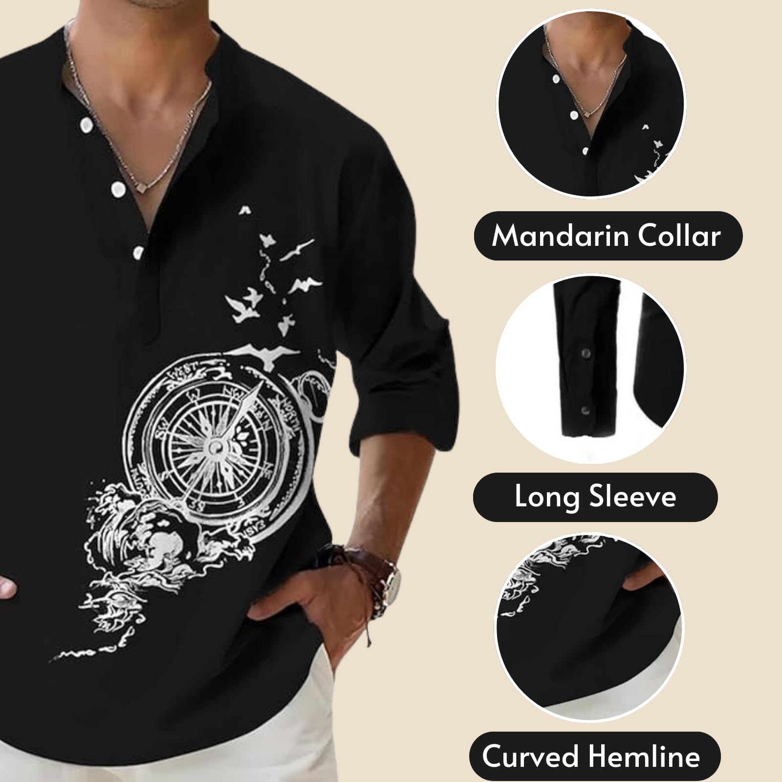 DEELMO Men's Black Mandarin Collar Kurta - Image 2