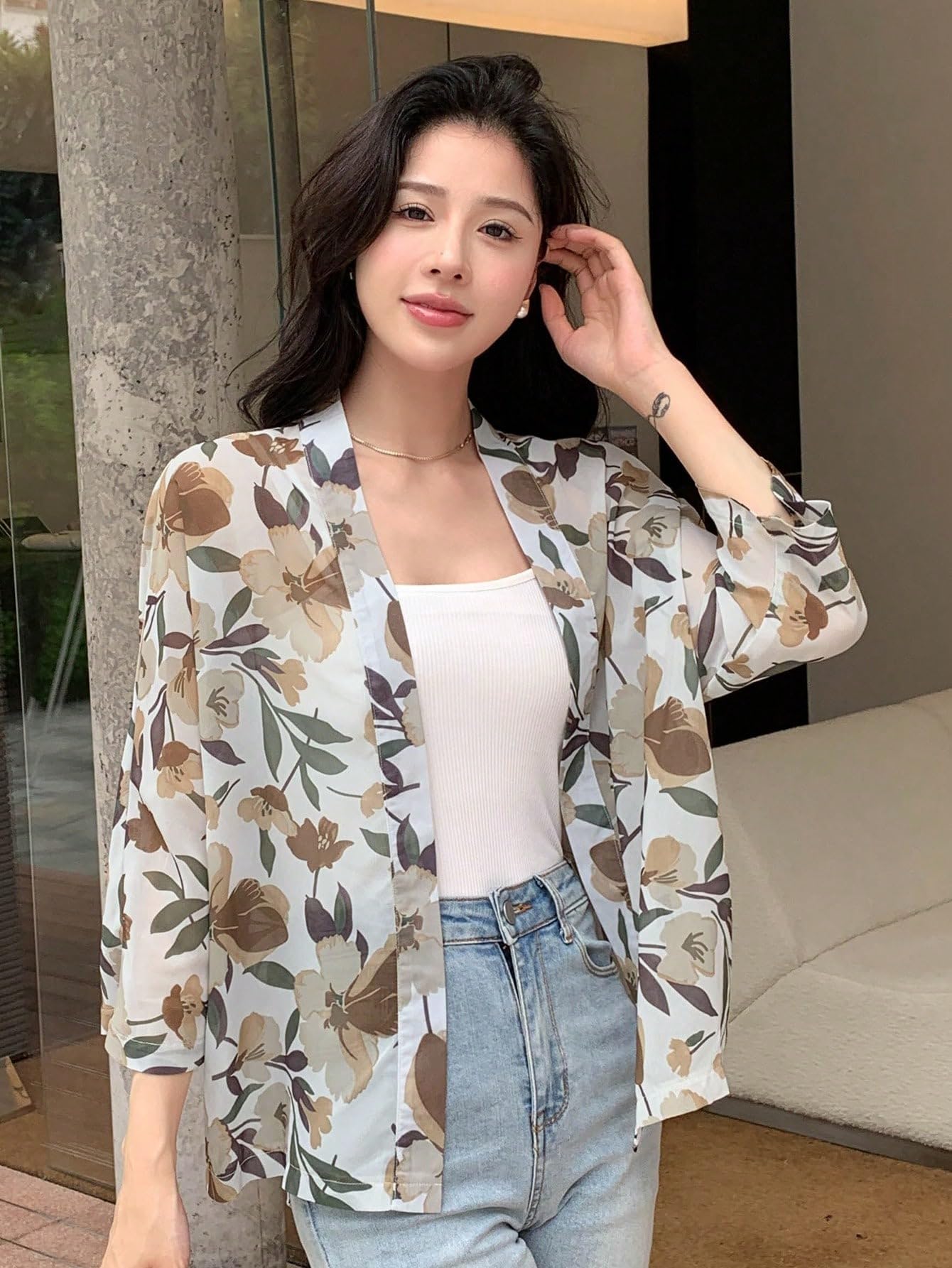 TOPLOT Yellow Georgette Floral Shrug Top for Women - Image 4