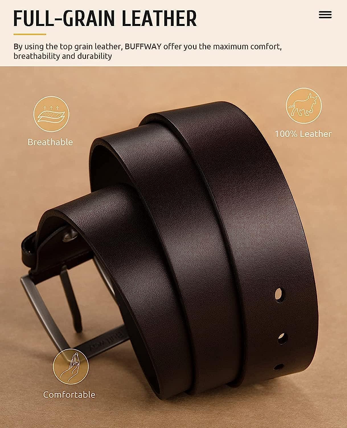 CREATURE Leather Belts for Men - Brown - Image 3