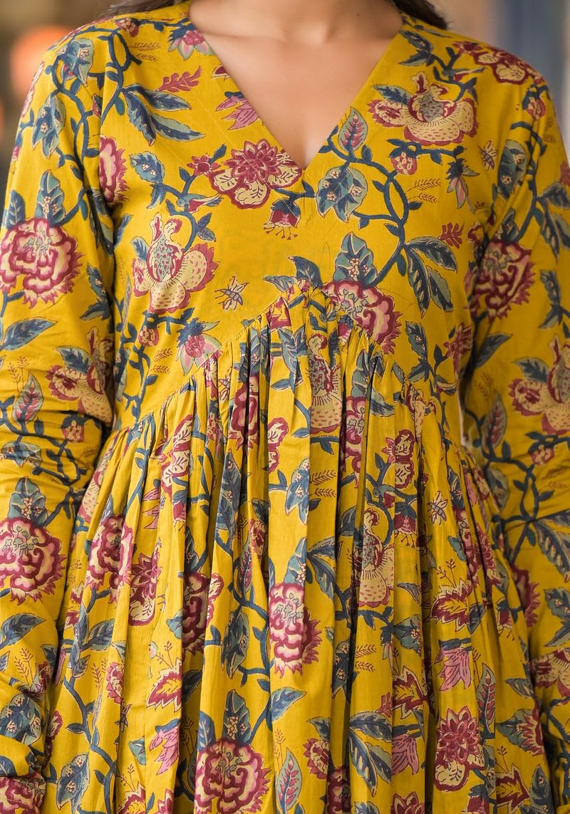 MEERA FAB Women's Cotton Blend Anarkali Kurta - Yellow - Image 5