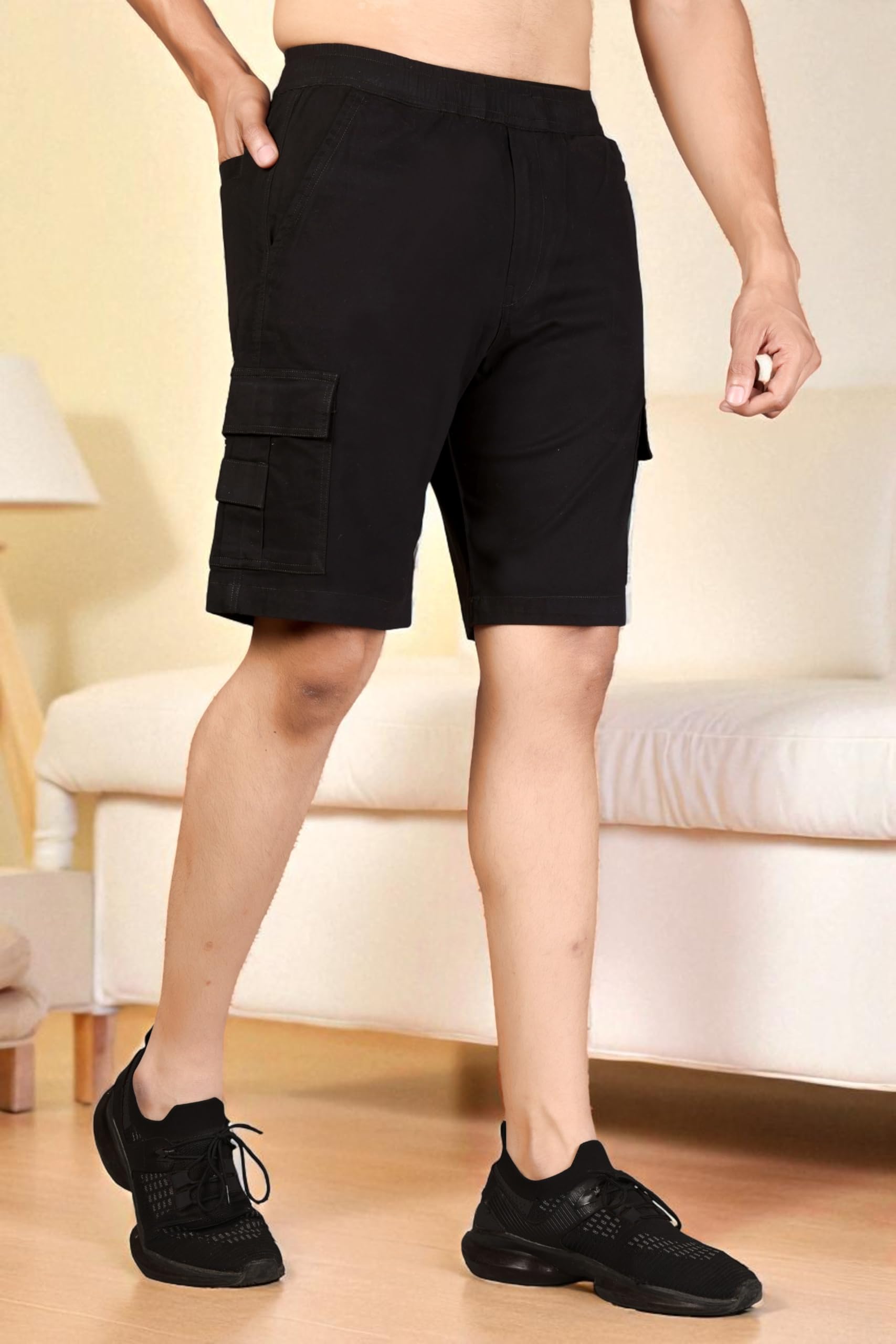 RynoGear Men's Cotton Casual Shorts - Black - Image 5