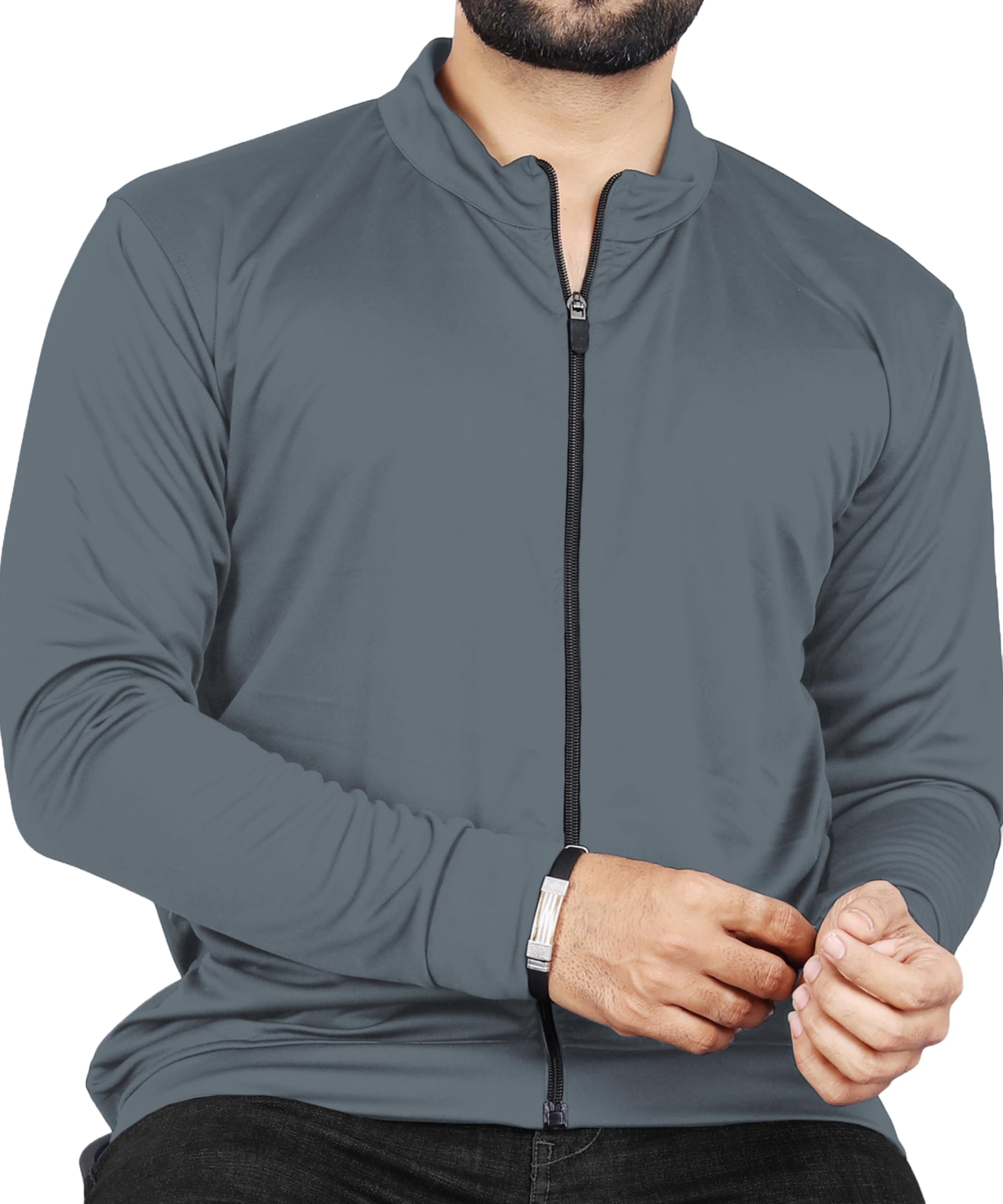 FIBREZA Men's Solid Polyester Sports Jacket - Grey