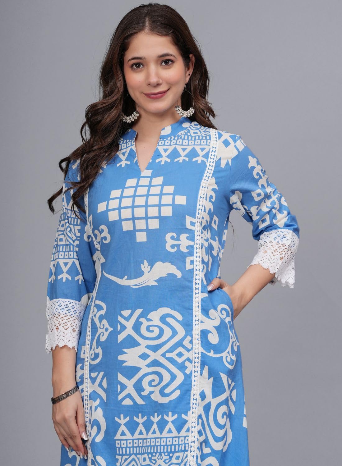 rytras Women's Cotton Printed Kurta Set with Palazzo - Blue - Image 5