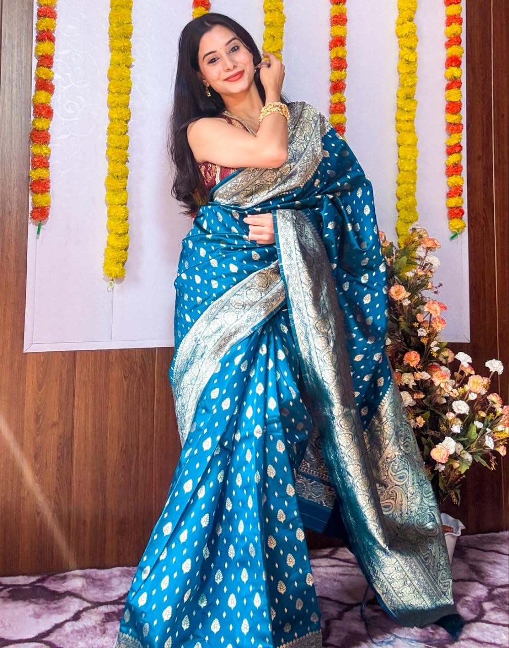 C J Enterprise Banarasi Kanjivaram Silk Saree for Women - Image 3