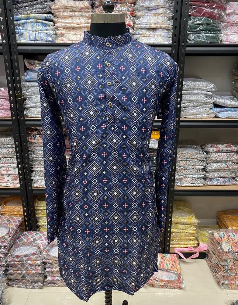 FOXDX Men's Cotton Blend Printed Long Kurta - Image 3