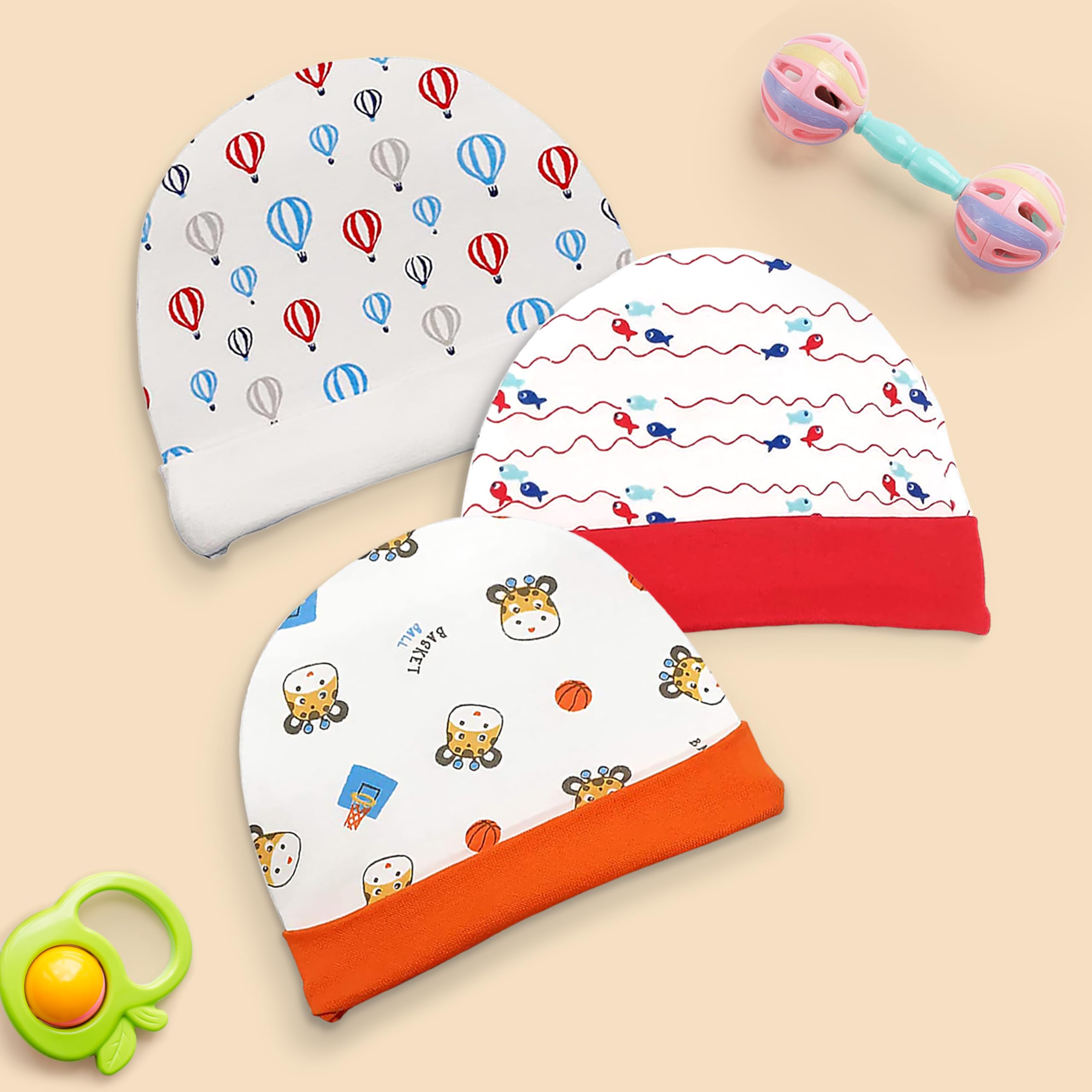 LuvLap Multicolour Mittens Booties & Caps Set for Newborn - Image 5