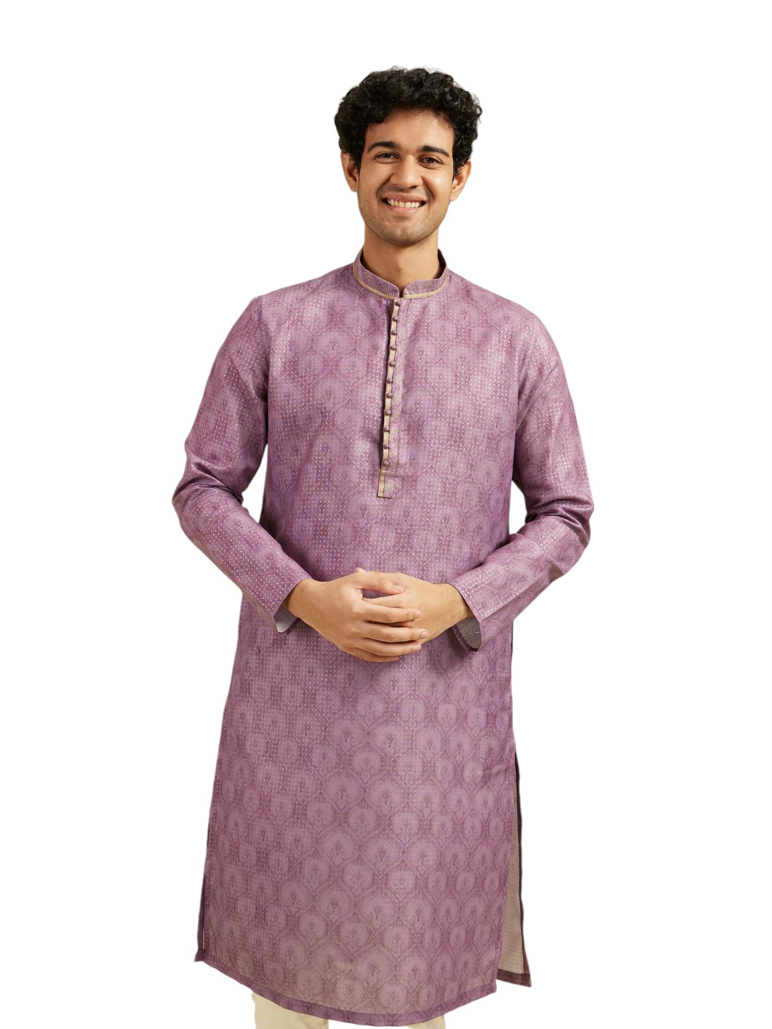 DIWAS Men Cotton Blend Printed Kurta - Purple