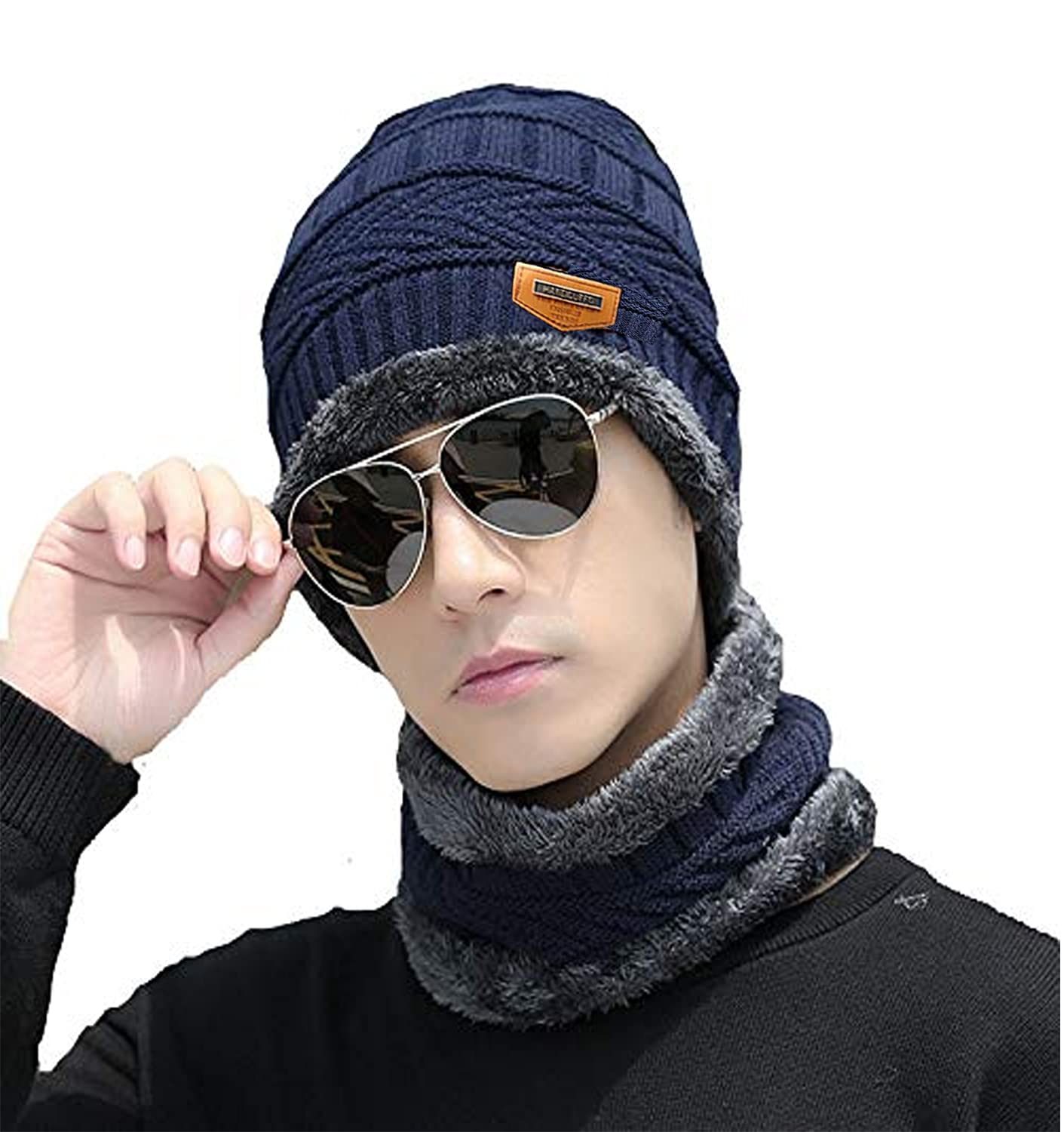 Handcuffs Winter Beanie Hat and Scarf Set for Men & Women - Blue - Image 2