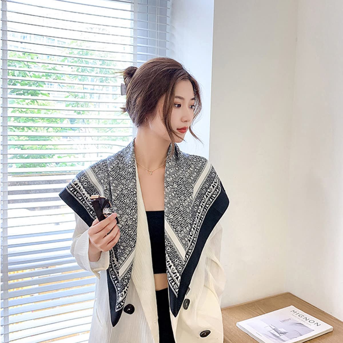 PALAY Scarf for Women Satin Silk-Like Black - Image 5