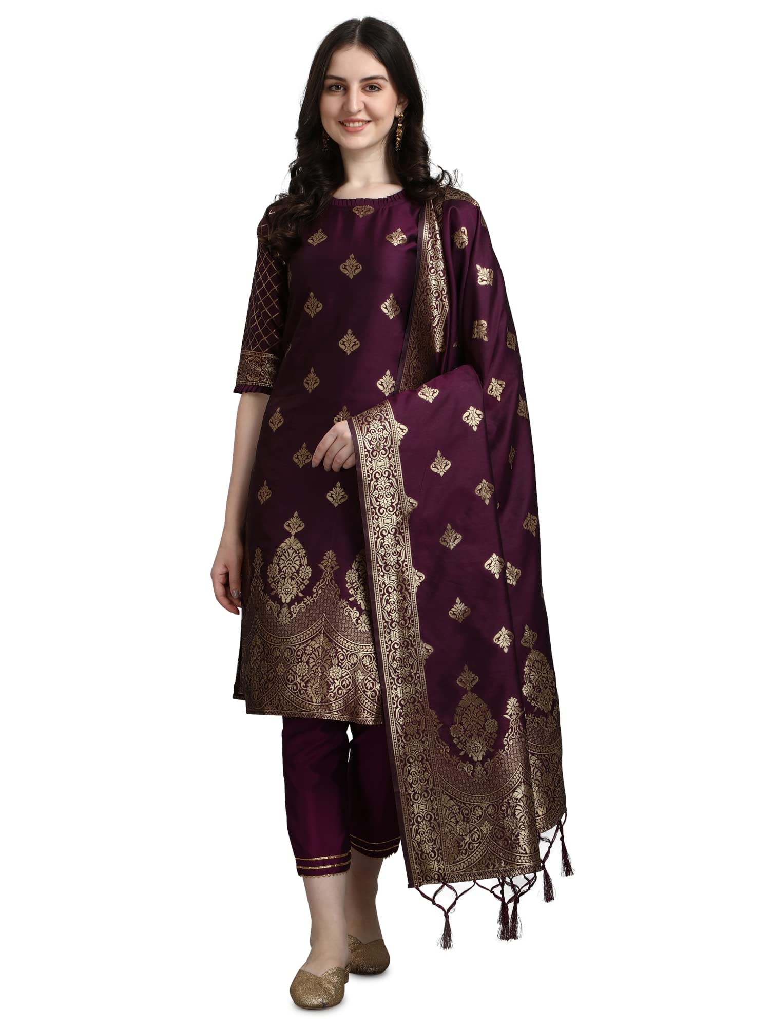 VredeVogel Purple Kurta Pant Dupatta Set for Women