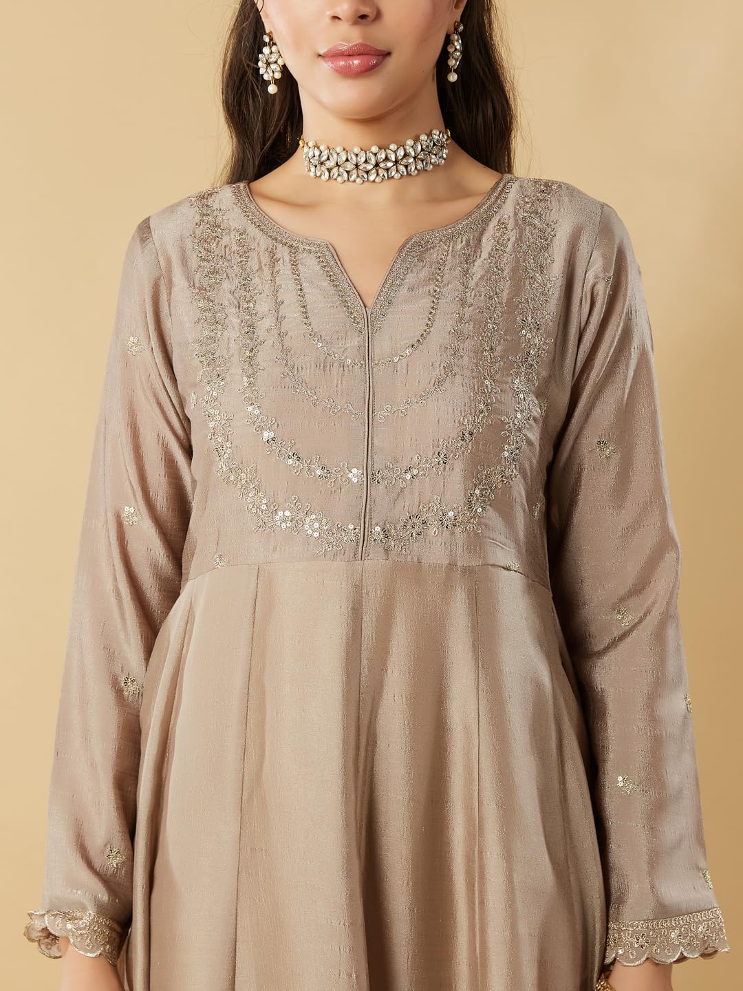 MOKOSH Grey Silk Embroidered Kurta for Women - Image 5