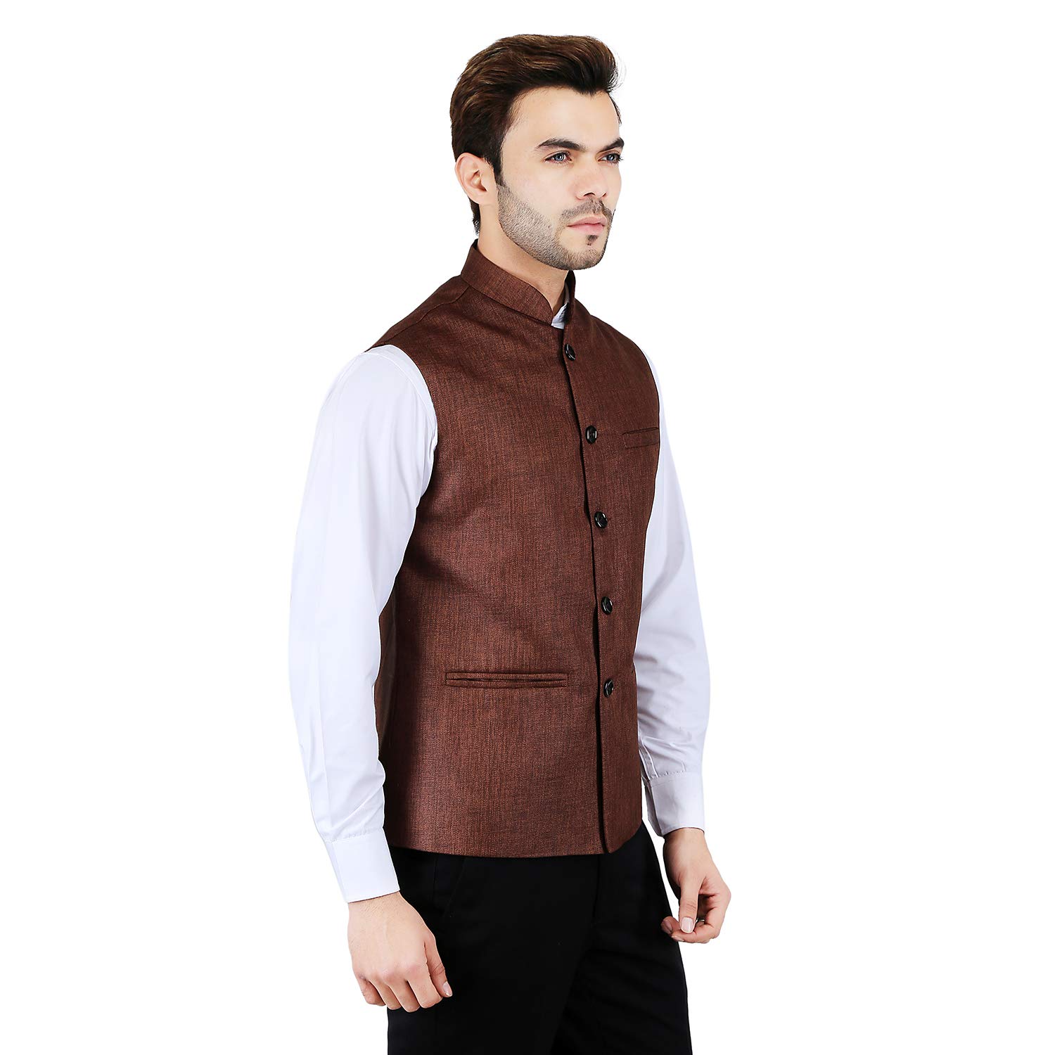 Badoliya Sons Men Jute Nehru Jacket - Brown - Image 3