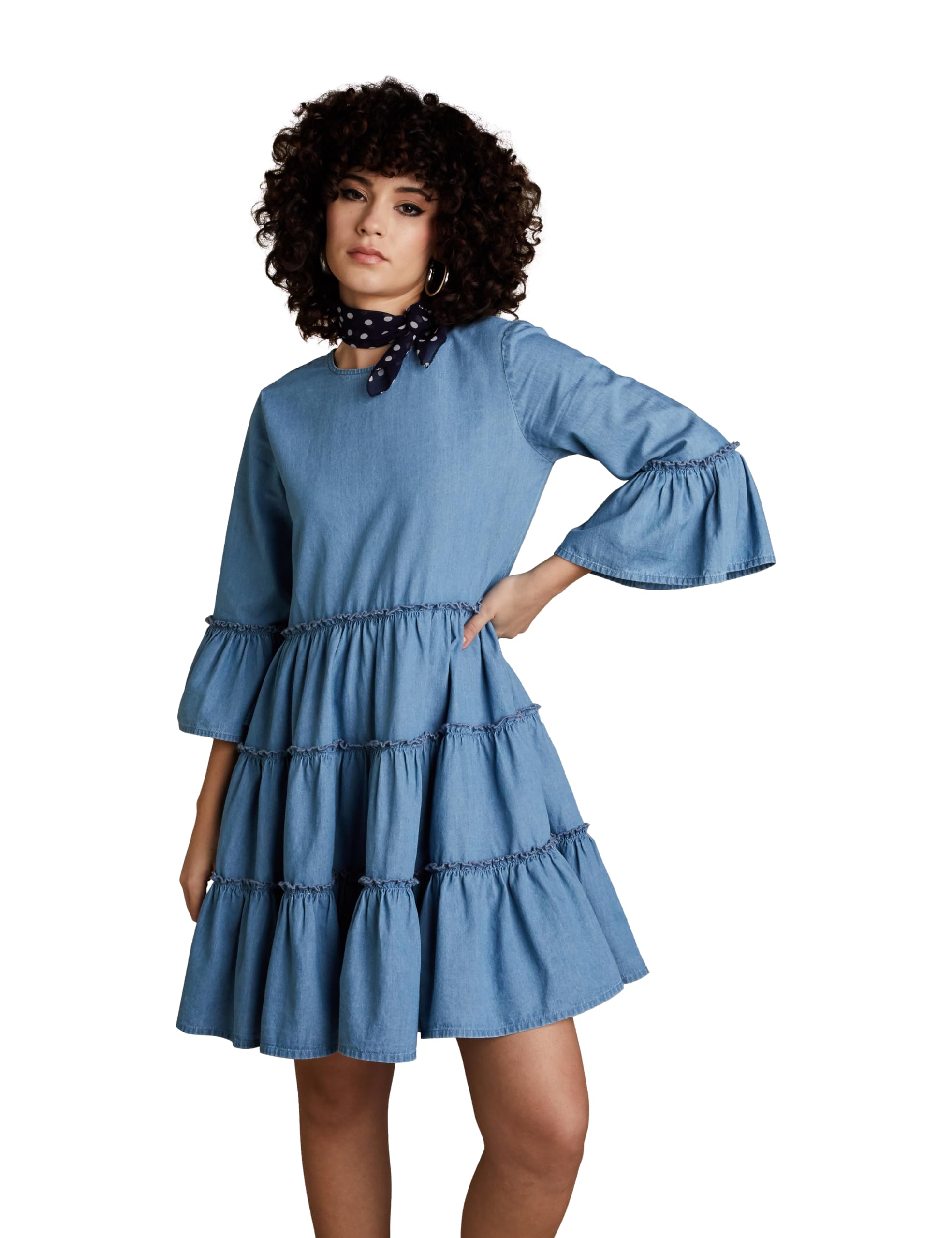 INKAST Denim Women's A-Line Knee-Length Dress - Mid Blue