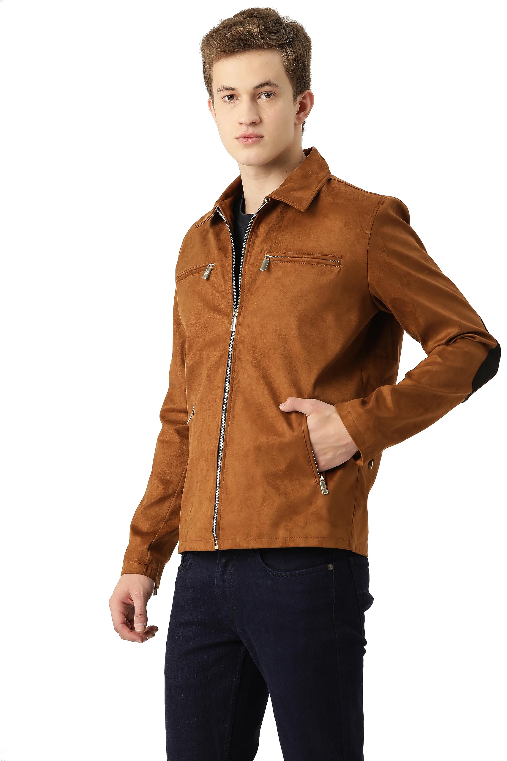 GarbGlide Men's Leather Brown Suede Jacket - Image 2