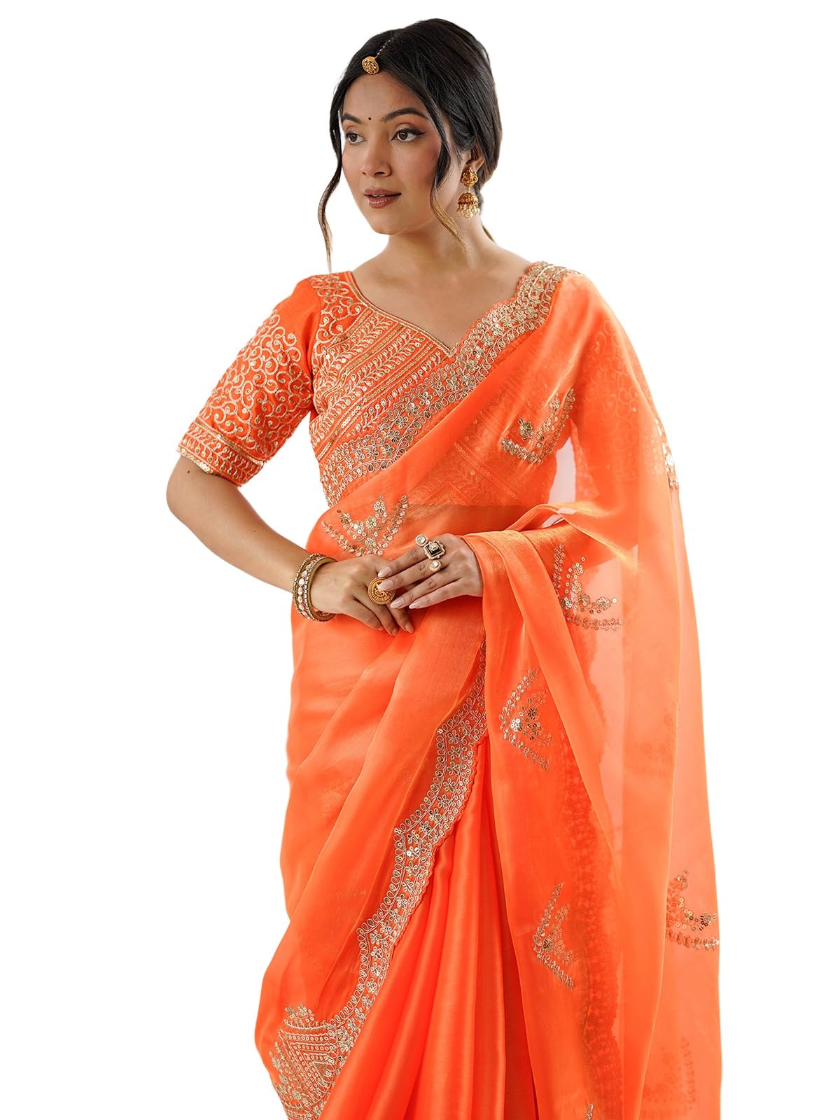 Satrani Women's Silk Saree with Sequins Embroidery