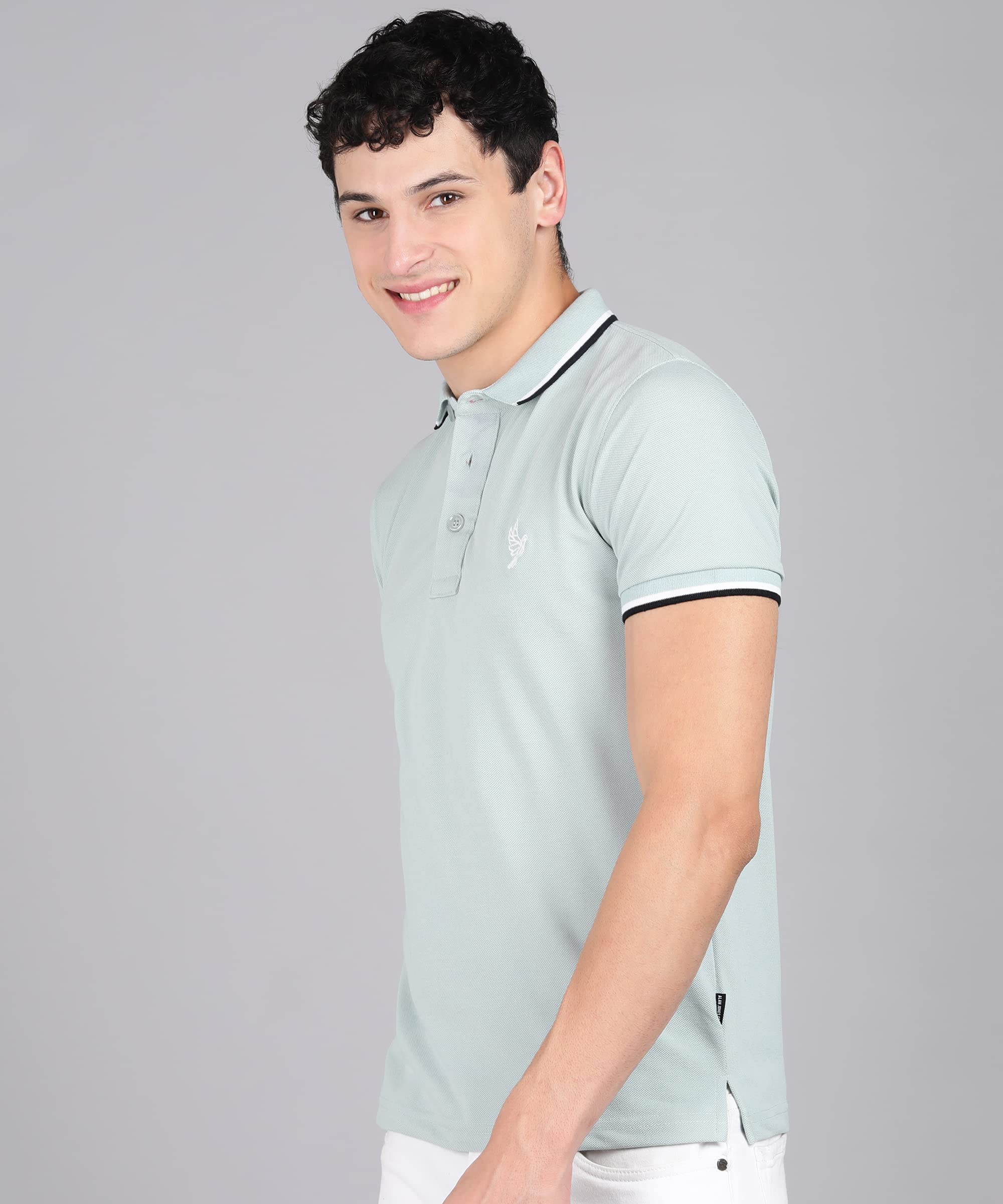 Alan Jones Men Cotton Blend Polo T-Shirt - Light Grey - Image 4
