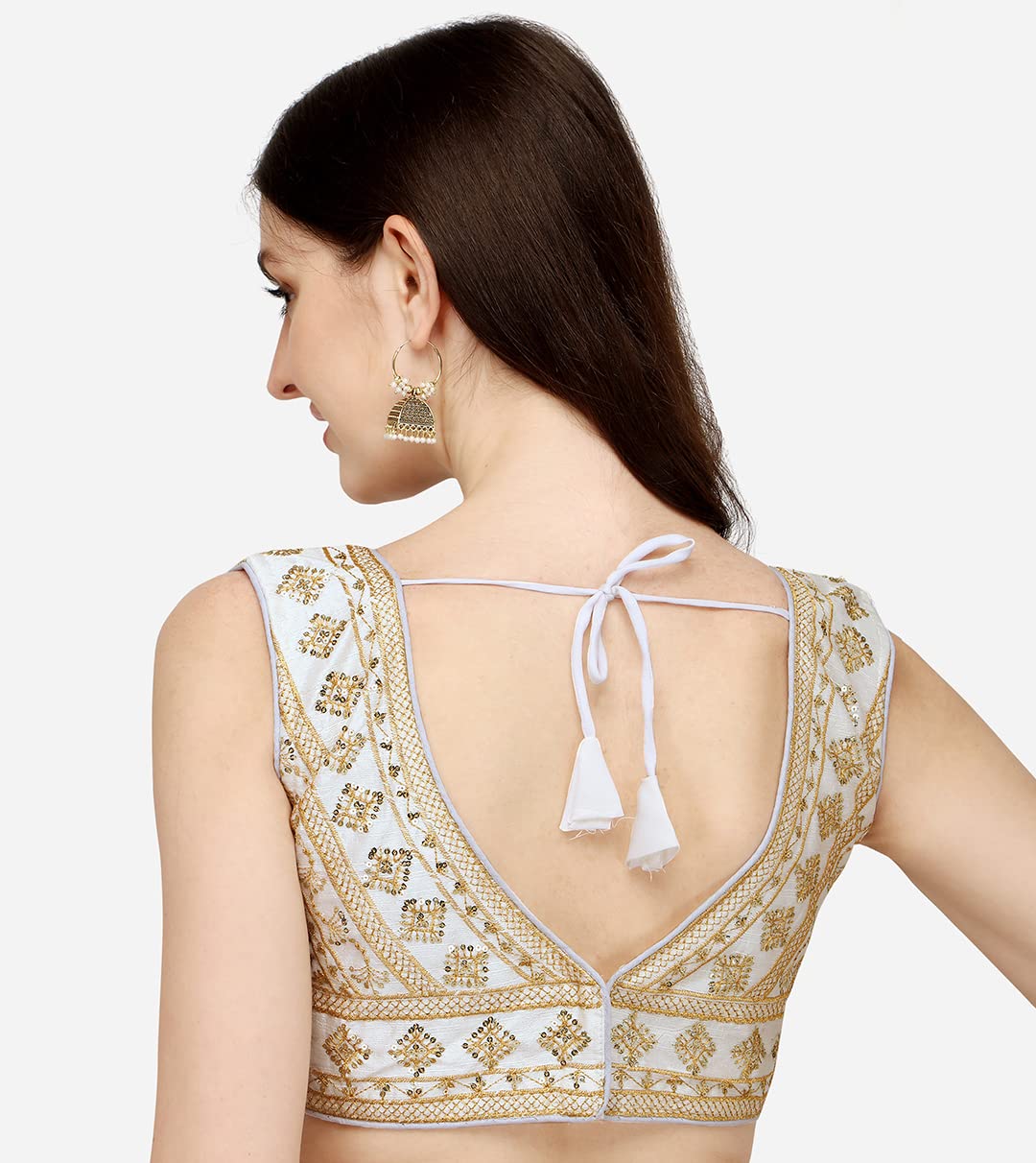 Pujia Mills Women's Silk Saree Blouse - White - Image 2