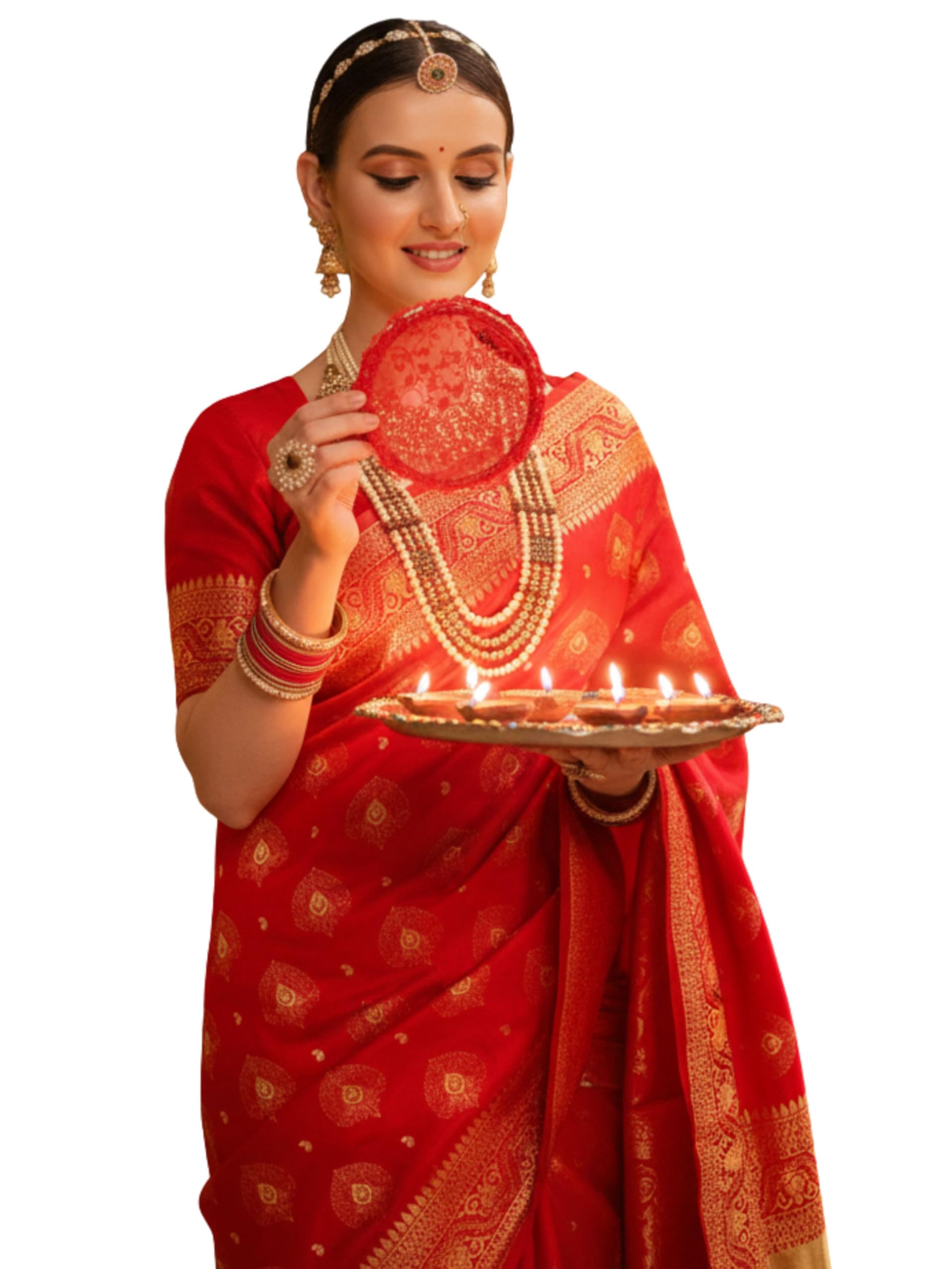 EthnicJunction Paithani Silk Saree for Women - Red