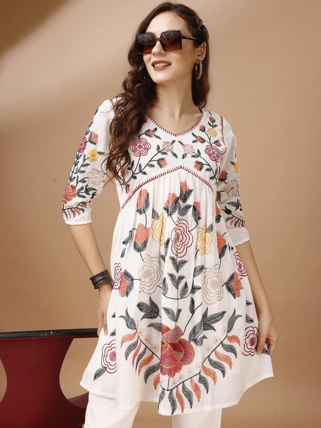 Womanista Rayon Embroidered Coord Set for Women - Off White - Image 5