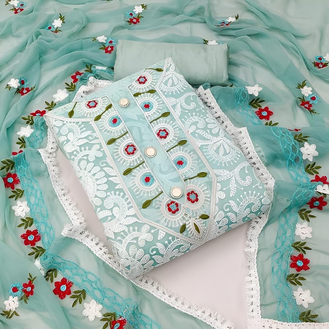 Sidhidata Women's Chanderi Cotton Salwar Suit - Seagreen - Image 5