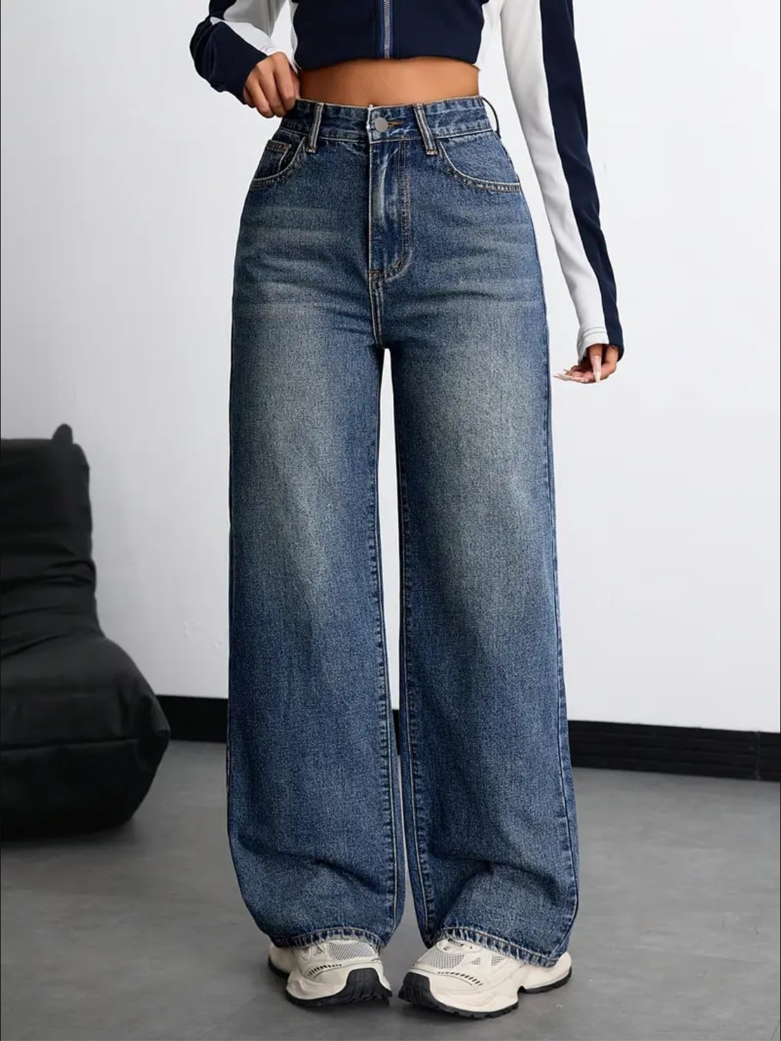 Nifty High Waist Baggy Jeans for Women - Peacock Blue - Image 2