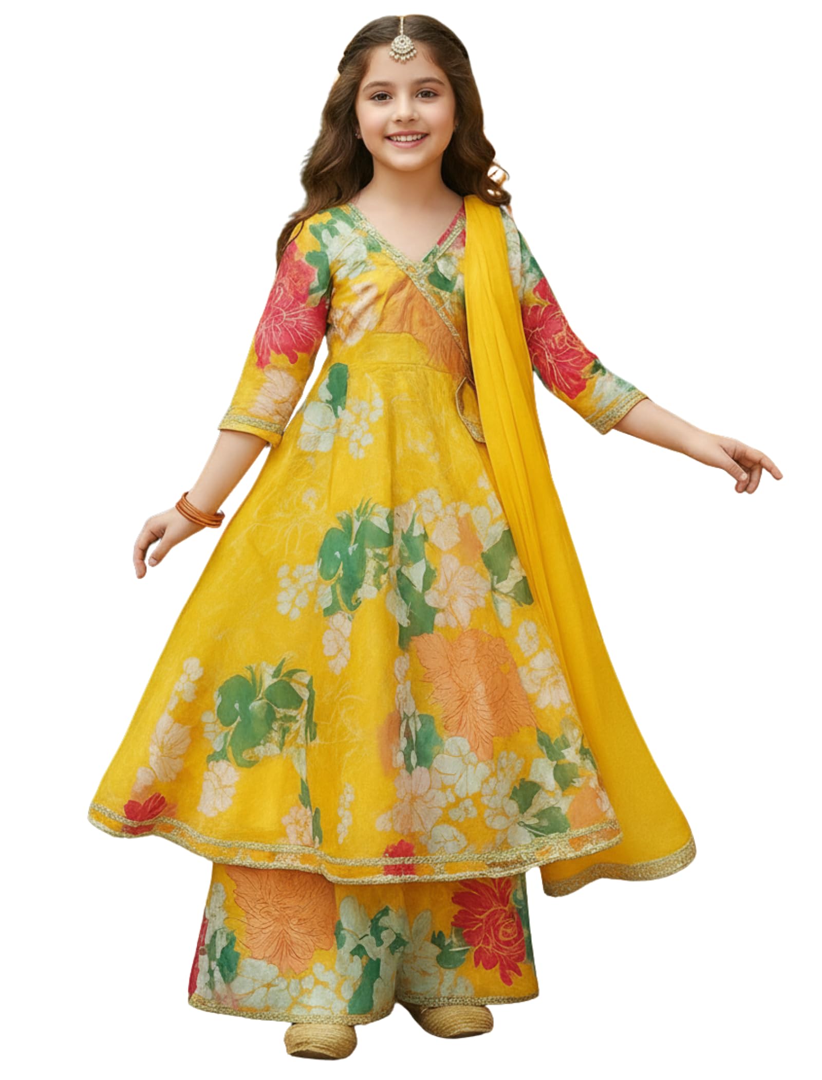 Naixa Girls Yellow Floral Sharara Suit