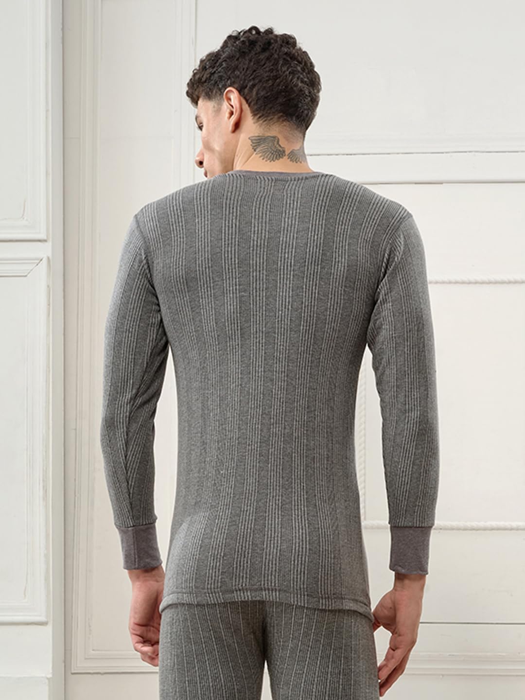Lux Inferno Cotton Men's Thermal Top - Charcoal Melange - Image 2
