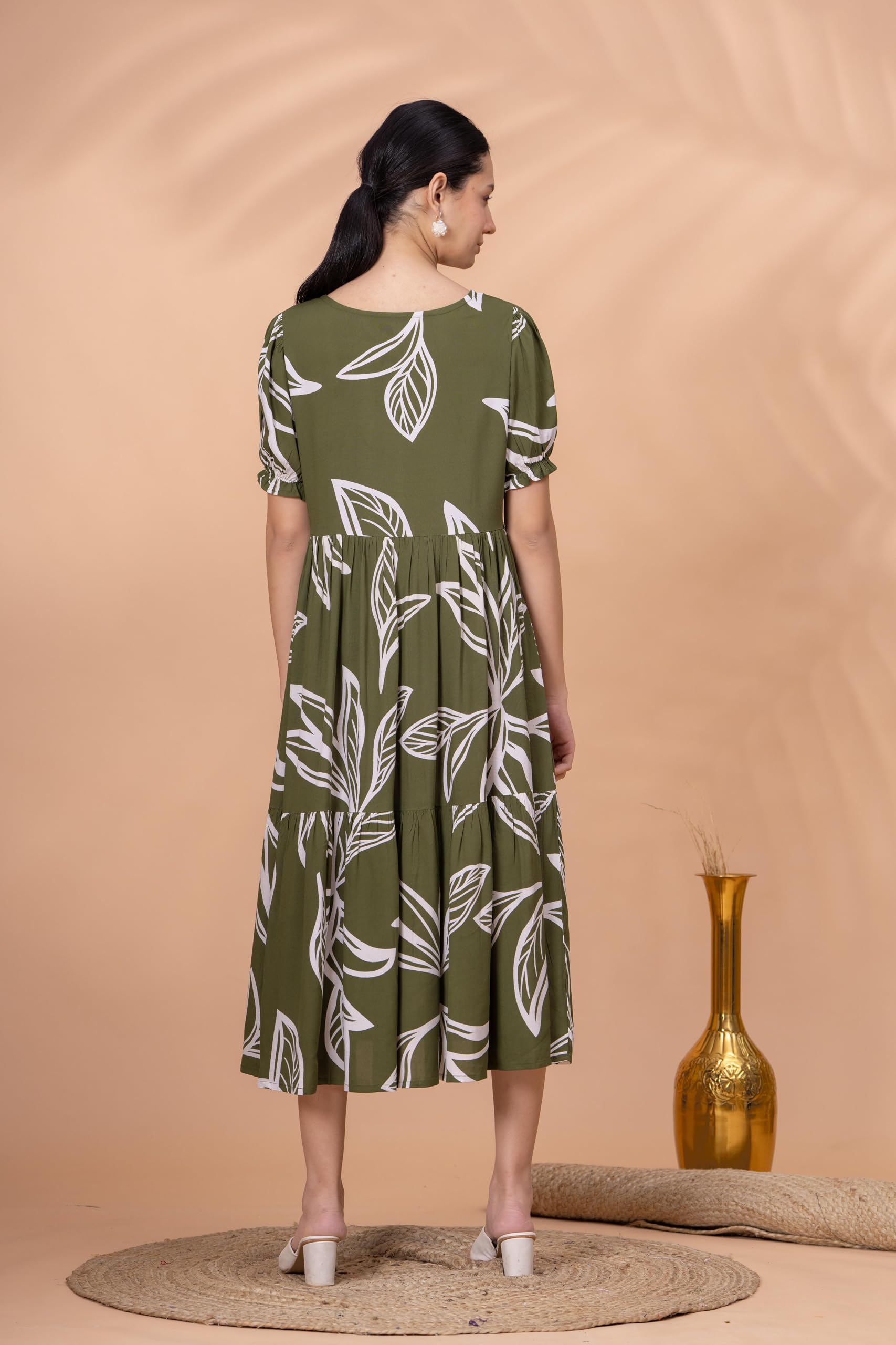 JAIPURFAME American Print Rayon Midi Dress for Women - Image 4